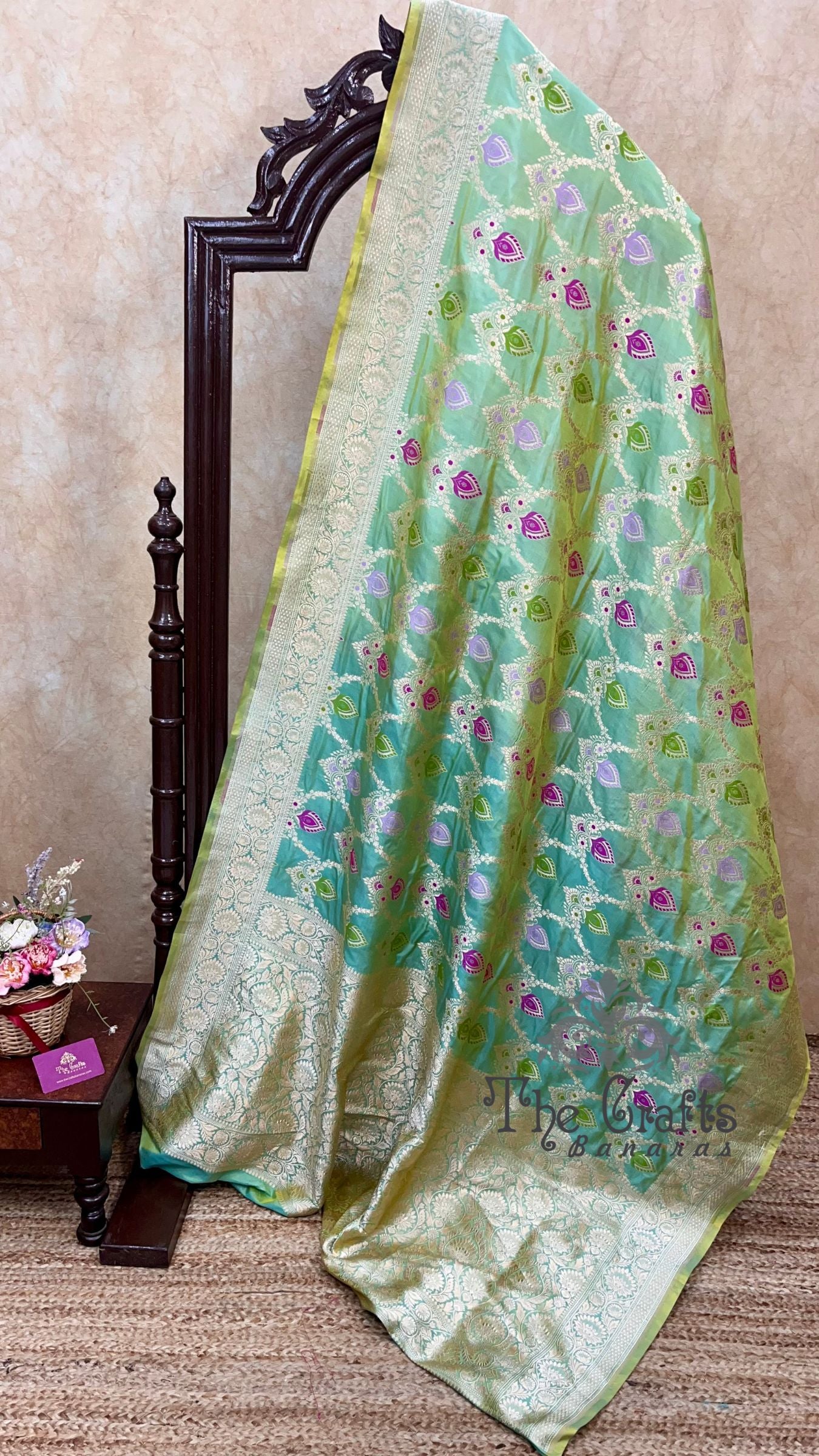 Pure Katan Silk Handloom Banarasi Saree - Jaal With Meenakari
