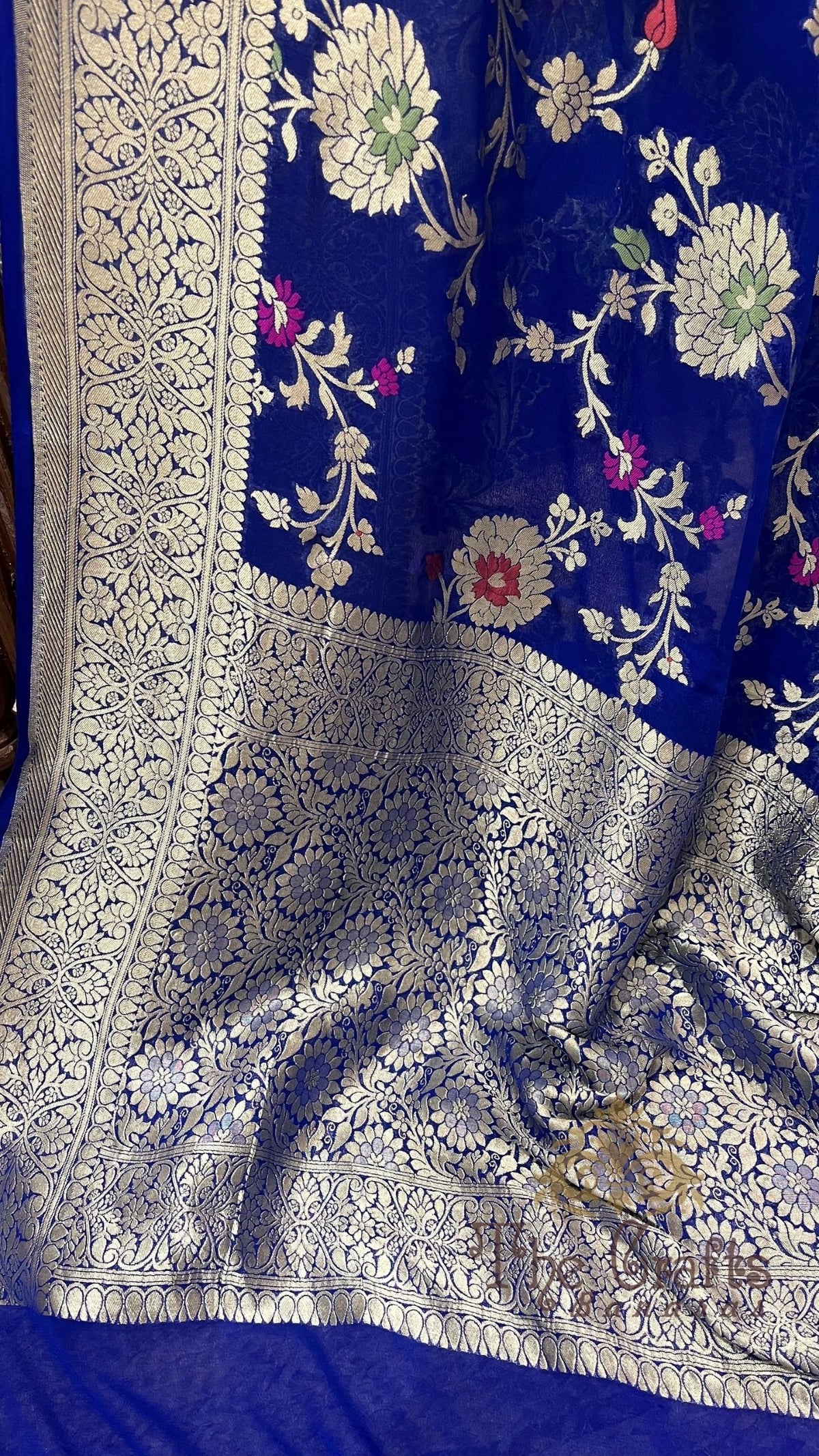 Khaddi Georgette Handloom Banarasi Saree - Jaal with Meenakari