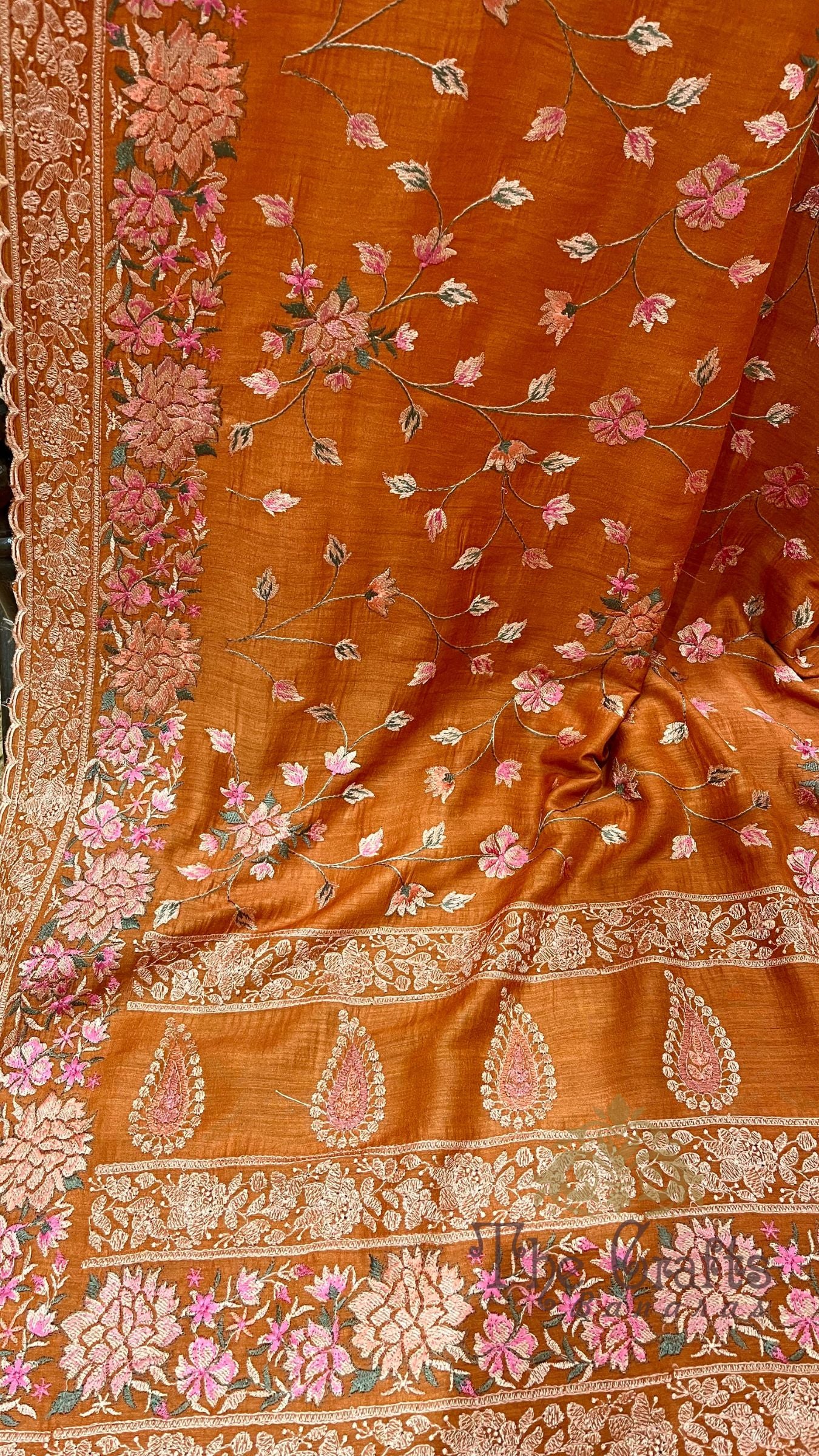 Pure Munga Silk Banarasi Saree - Chikankari all over