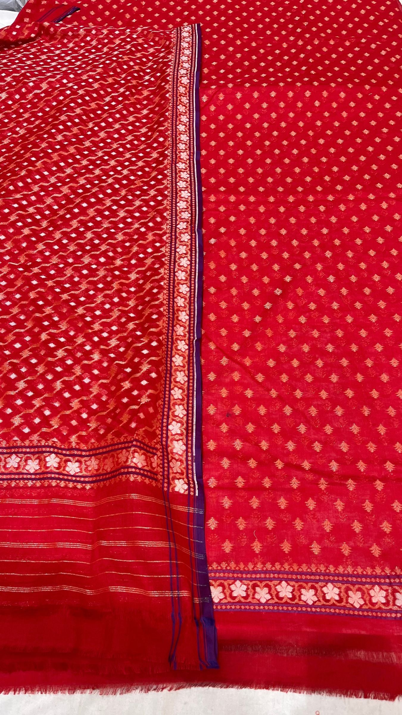 Pure Ektara Cotton Jamdani Banarasi Dress Material