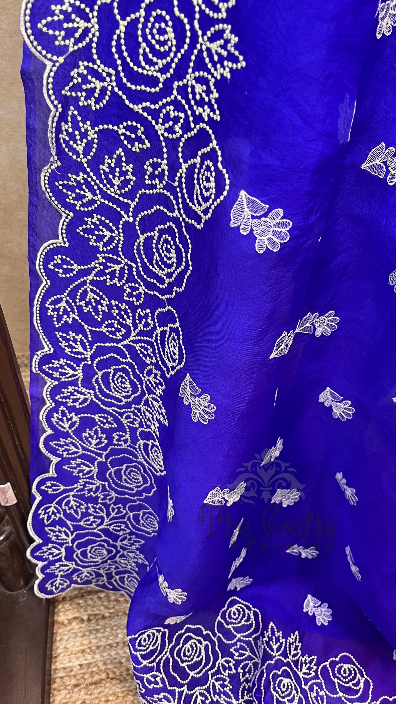Pure Kora Organza Silk Banarasi Saree - Chikankari all over