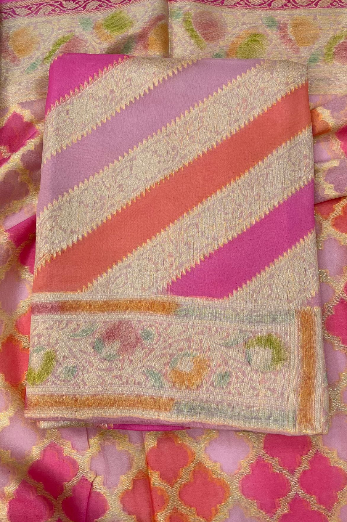 Pure Khaddi Chiffon Banarasi Dress Material