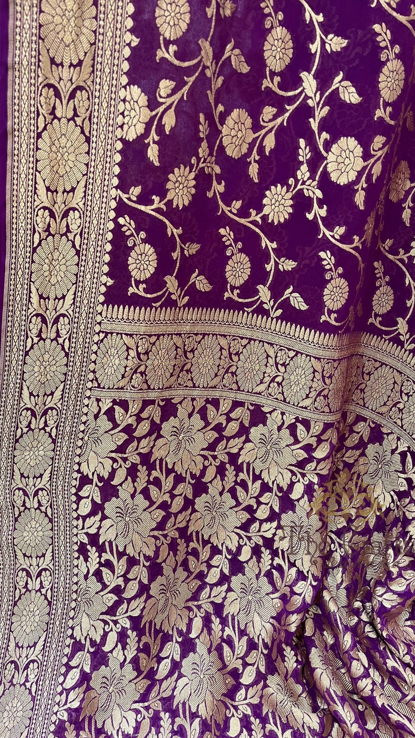Khaddi Georgette Banarasi Saree - Gold Zari
