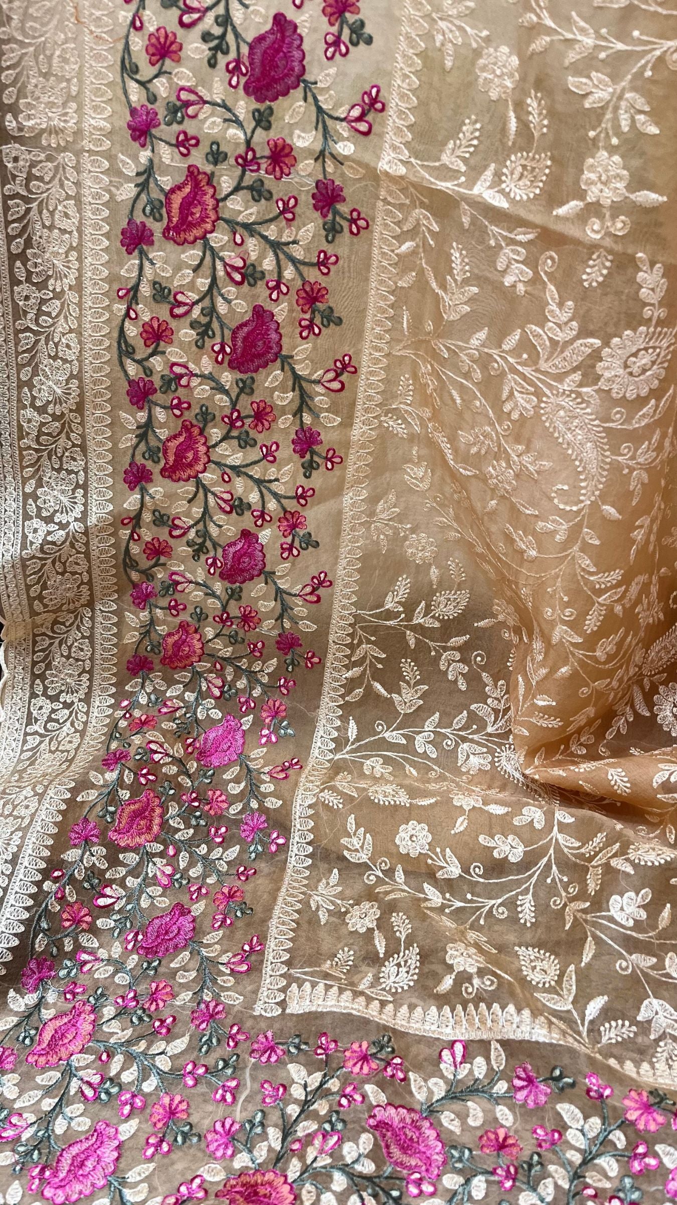 Pure Organza Silk Chikankari Handloom Banarasi Saree