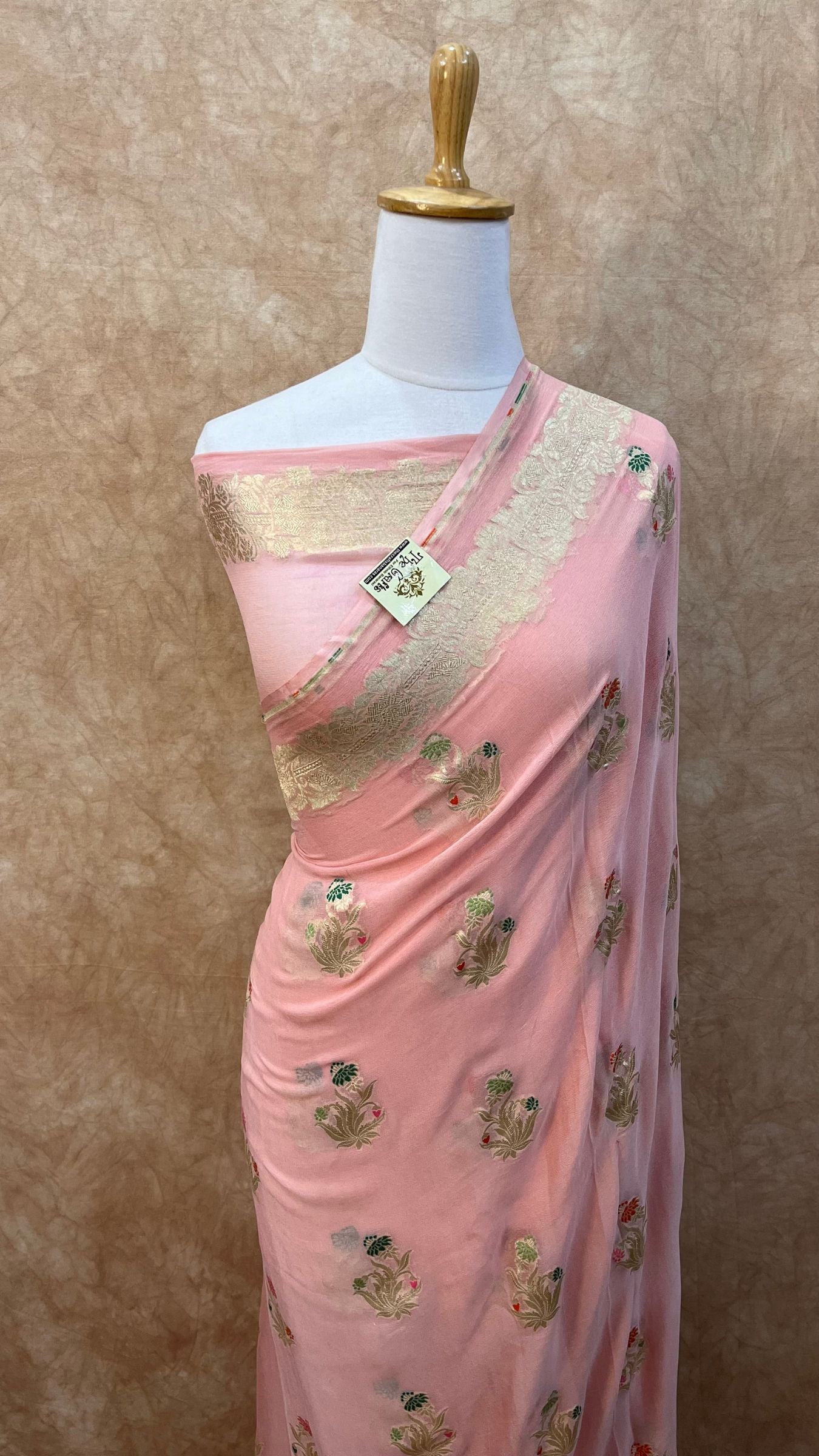 Khaddi Georgette Handloom Banarasi Saree - Jaal with Meenakari