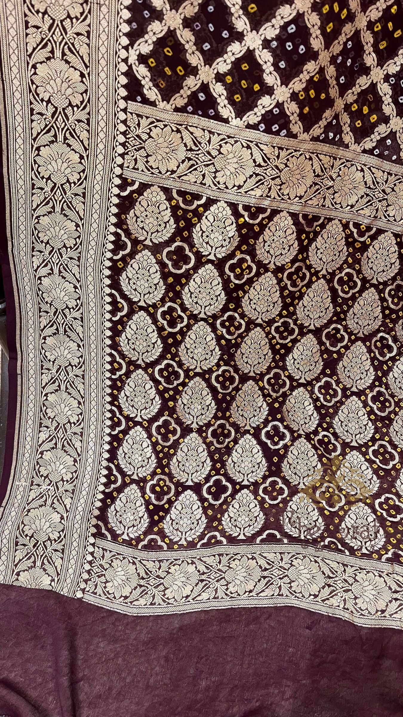 Pure Georgette Banarasi Handloom Bandhej Saree