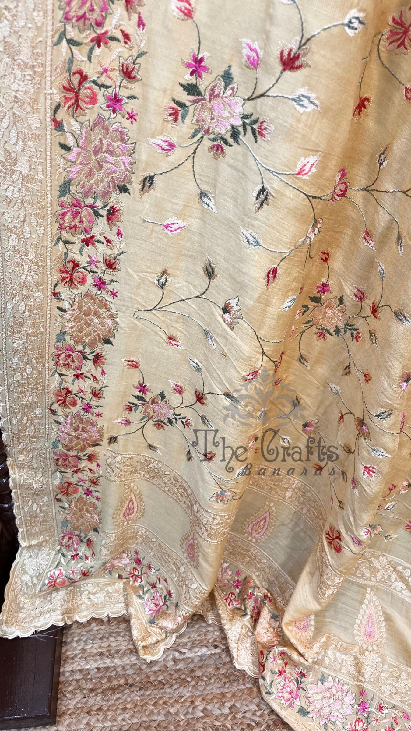 Pure Munga Silk Banarasi Saree - Chikankari all over