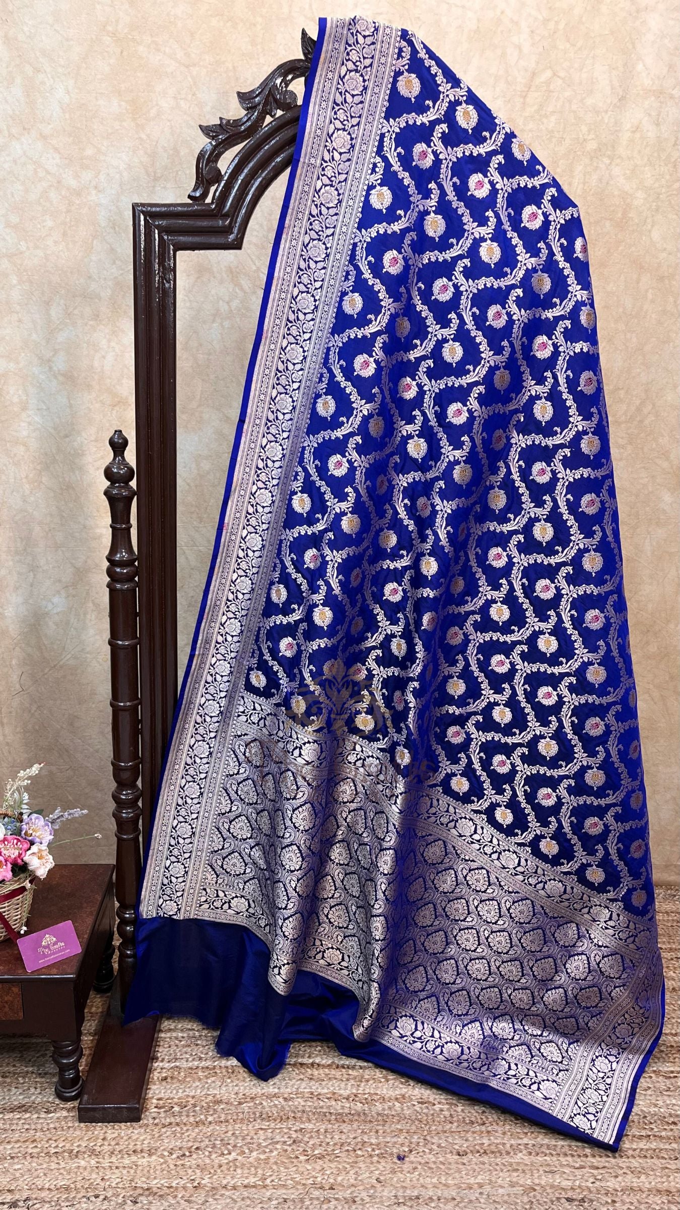 Pure Katan Silk Handloom Banarasi Saree - Jaal With Meenakari
