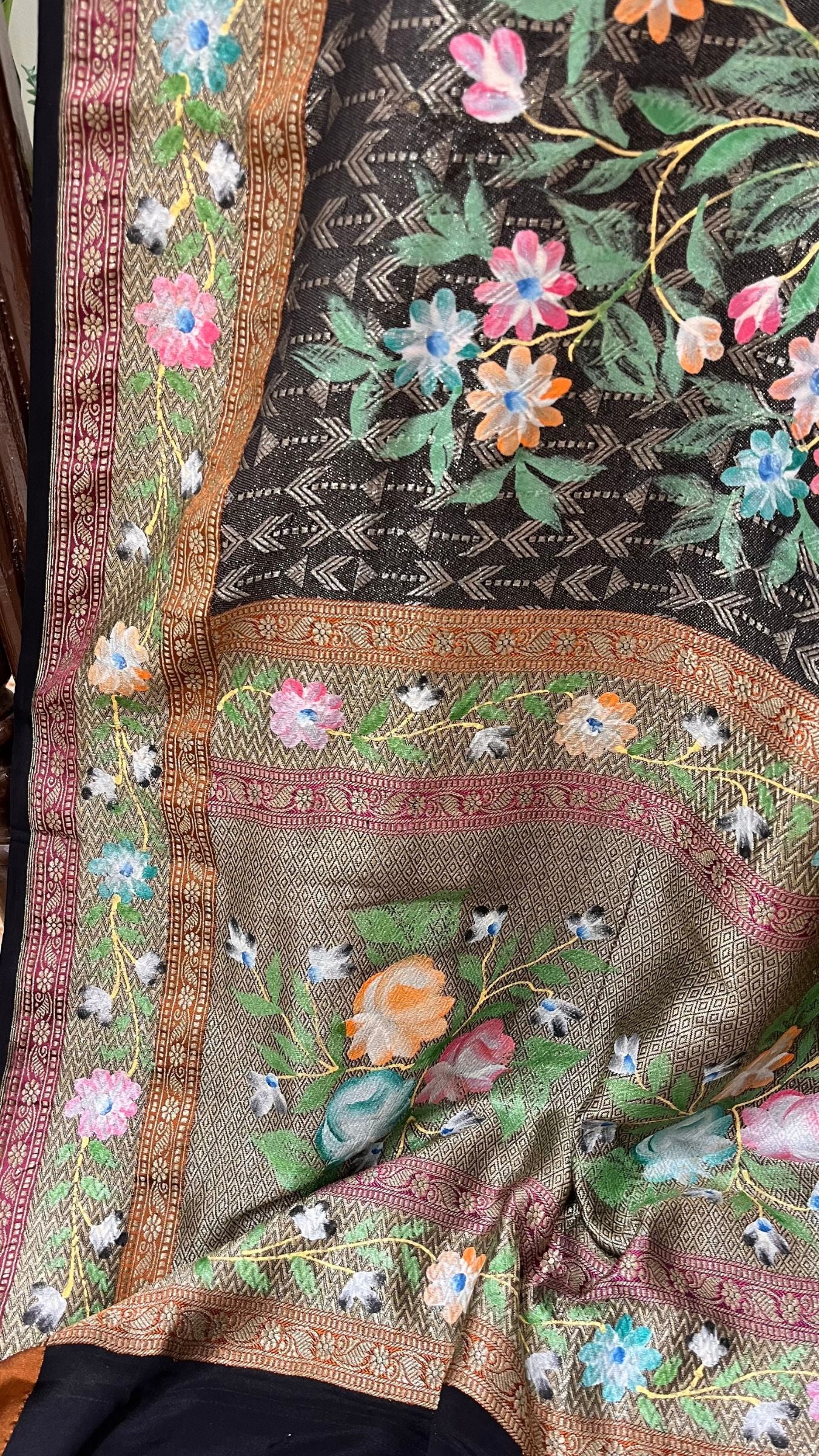 Pure Katan Georgette Silk Handloom Banarasi Saree - with Digital Print