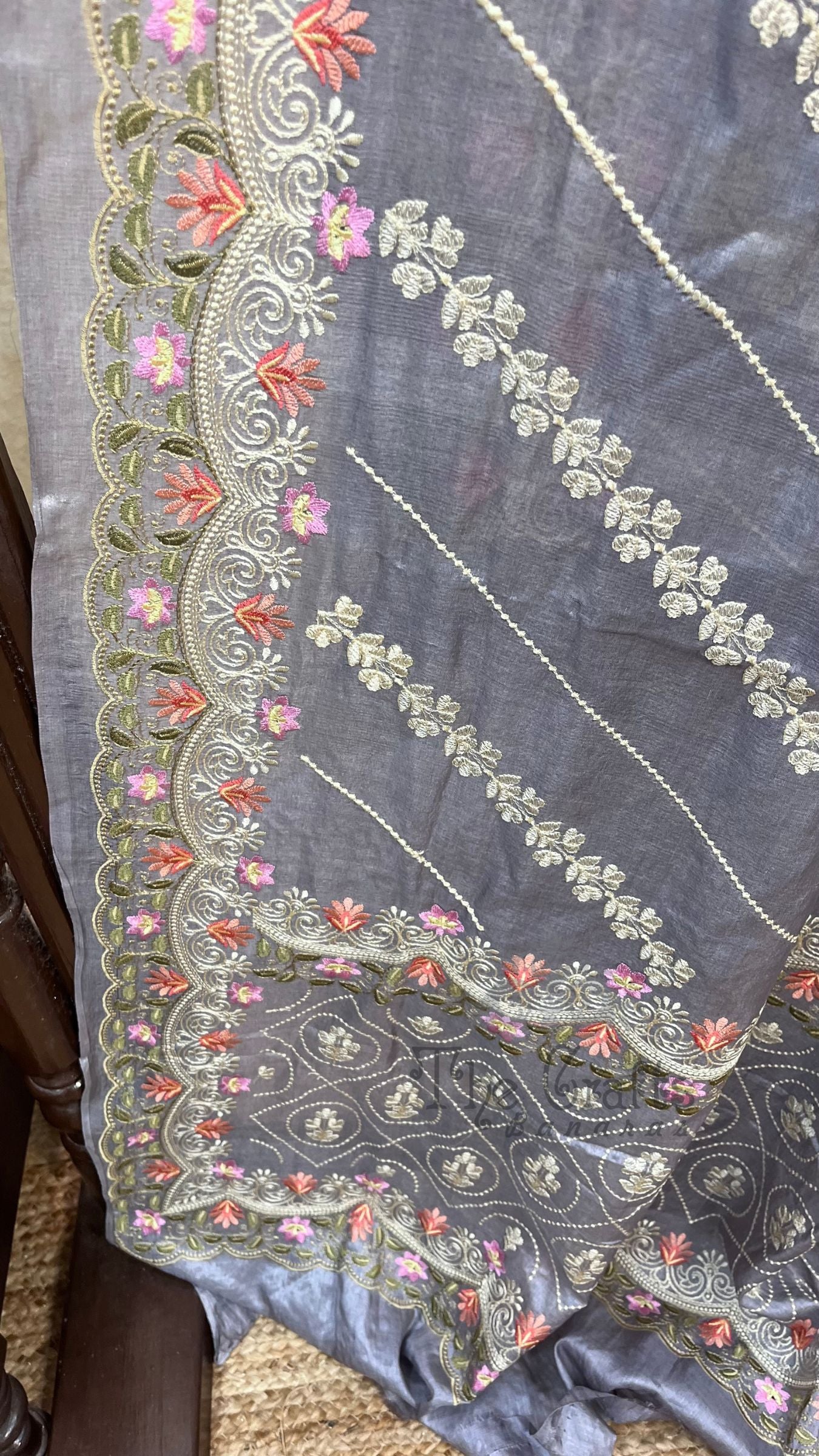 Pure Tussar Silk Chikankari Handloom Banarasi Saree