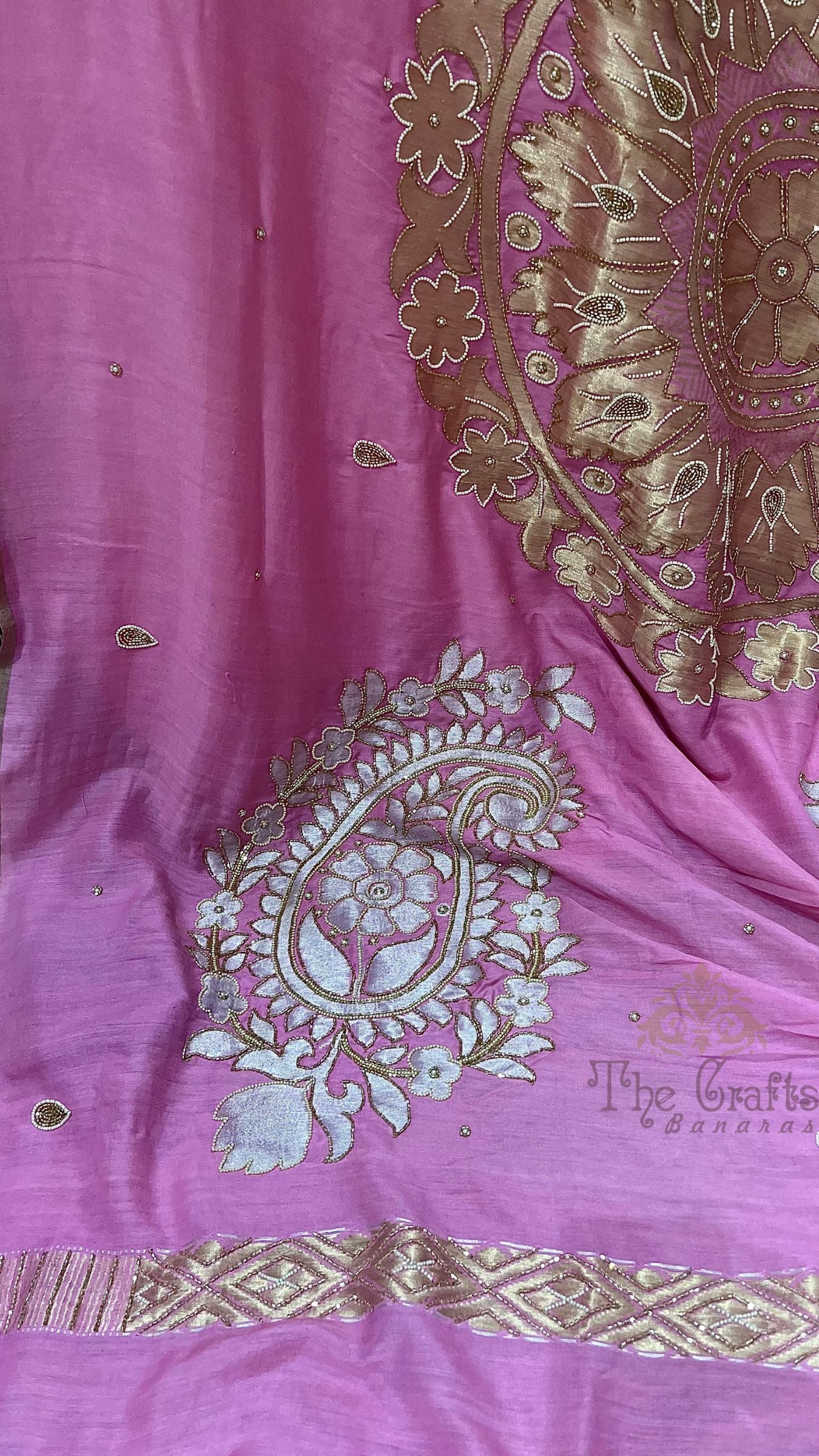 Pure Munga Silk Handloom Banarasi Saree - Handwork Cut Dana and Stone Work