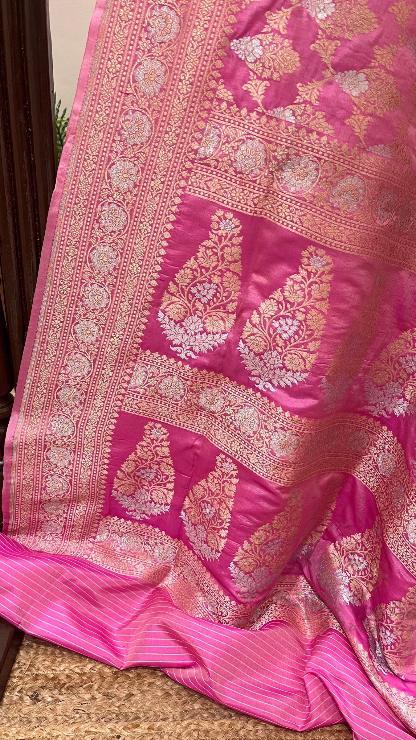 Pure Katan Silk Handloom Banarasi Saree - All over Sona Roopa Jaal work