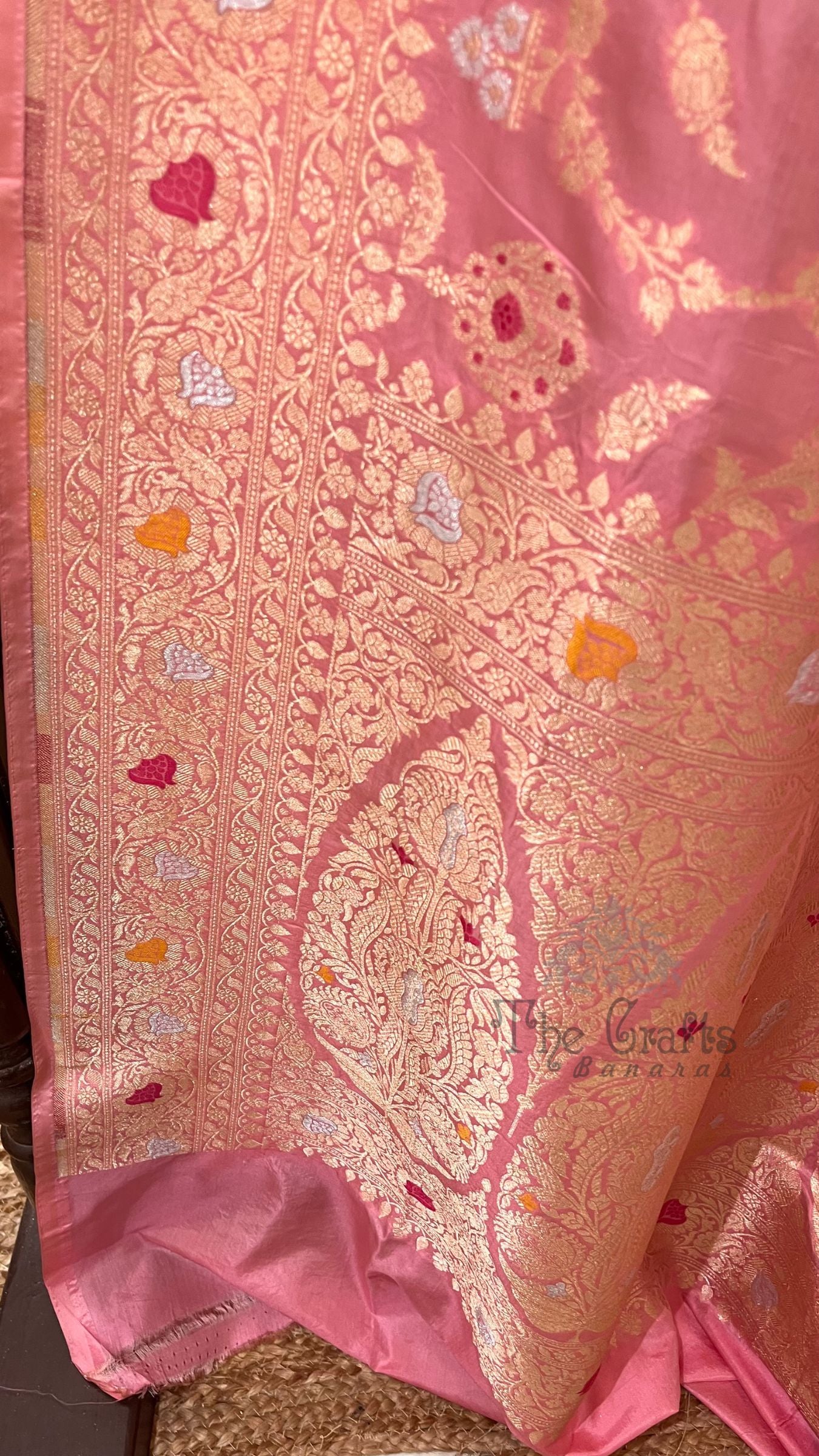 Pure Katan Silk Handloom Banarasi Saree - Jaal With Meenakari