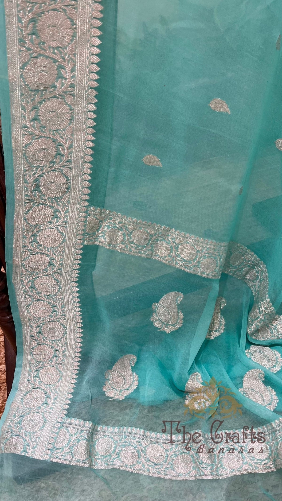 Pure Georgette Banarasi Saree - Silver Zari