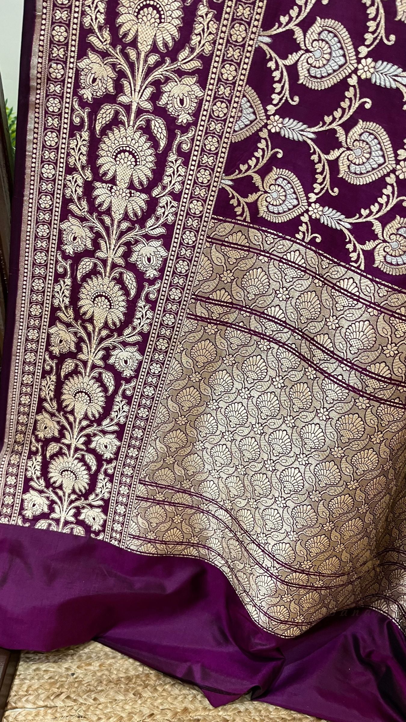 Pure Katan Silk Handloom Banarasi Saree - All Over Sona Rupa Jaal Work