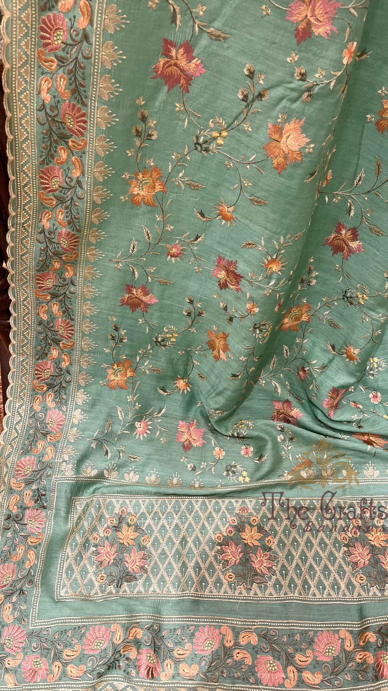 Pure Munga Silk Banarasi Saree - Chikankari all over