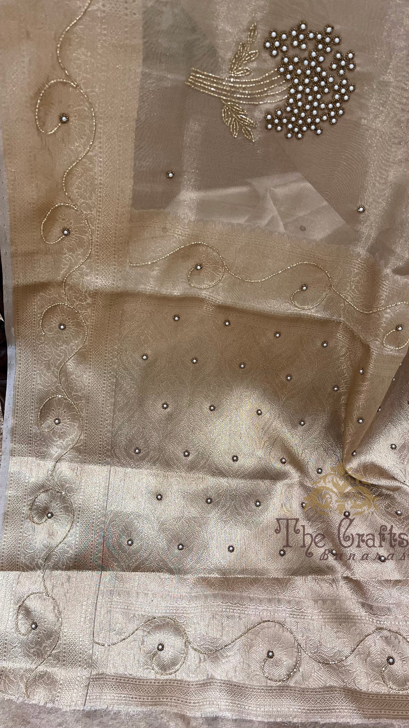 Pure Tissue Silk Banarasi Saree - with Cut Dana & Motifs Handwork