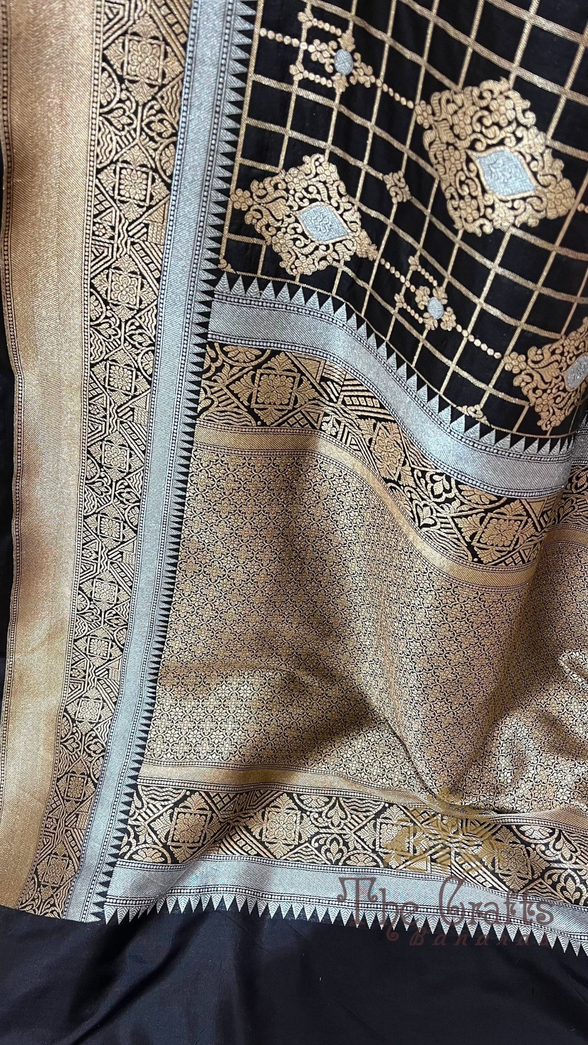 Pure Katan Silk Handloom Banarasi Saree - All over Sona Rupa Jaal Work