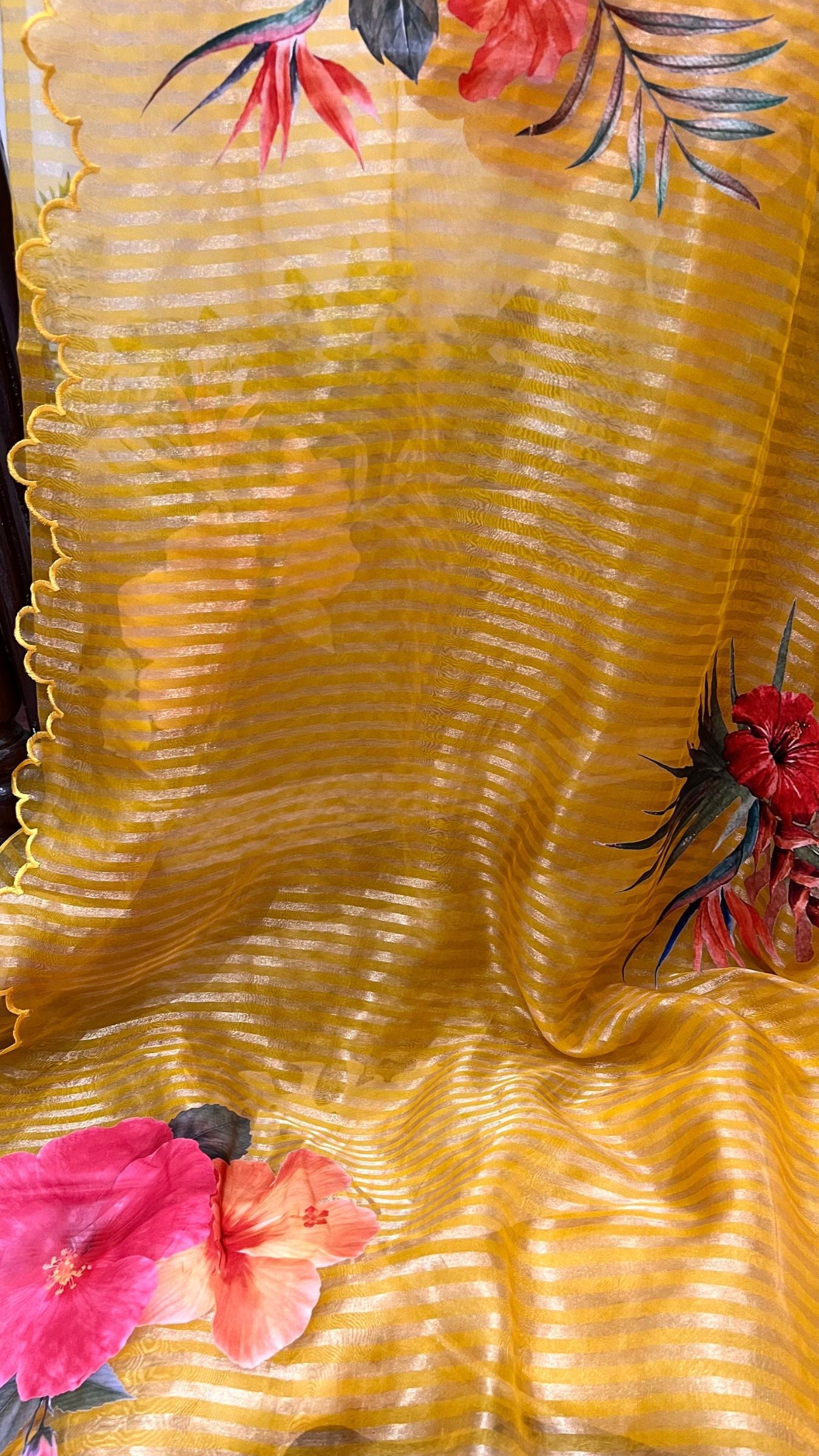 Pure Kora  Tissue Silk Banarasi Saree - with Digital Print
