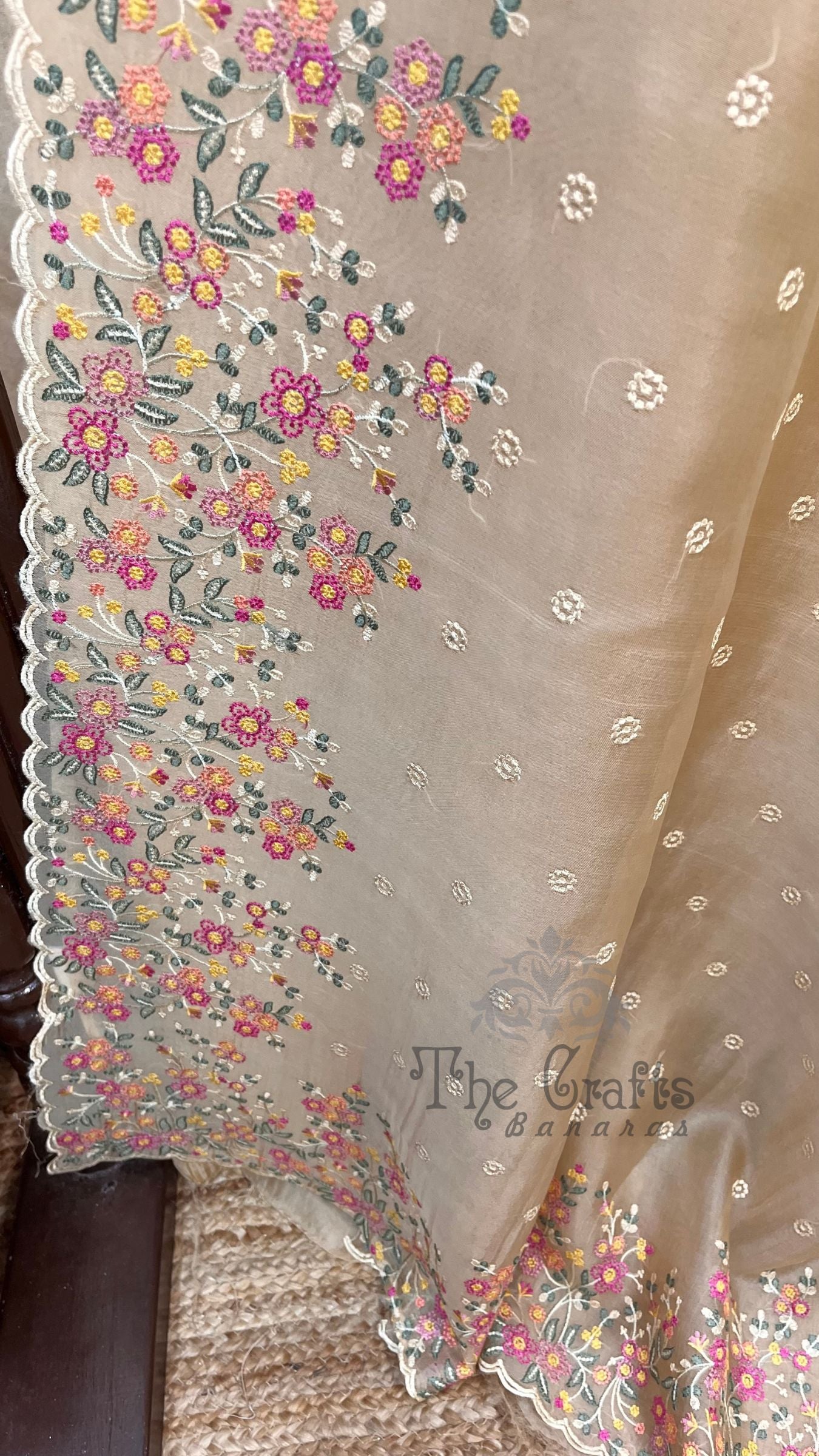 Pure Organza Silk Chikankari Handloom Banarasi Saree