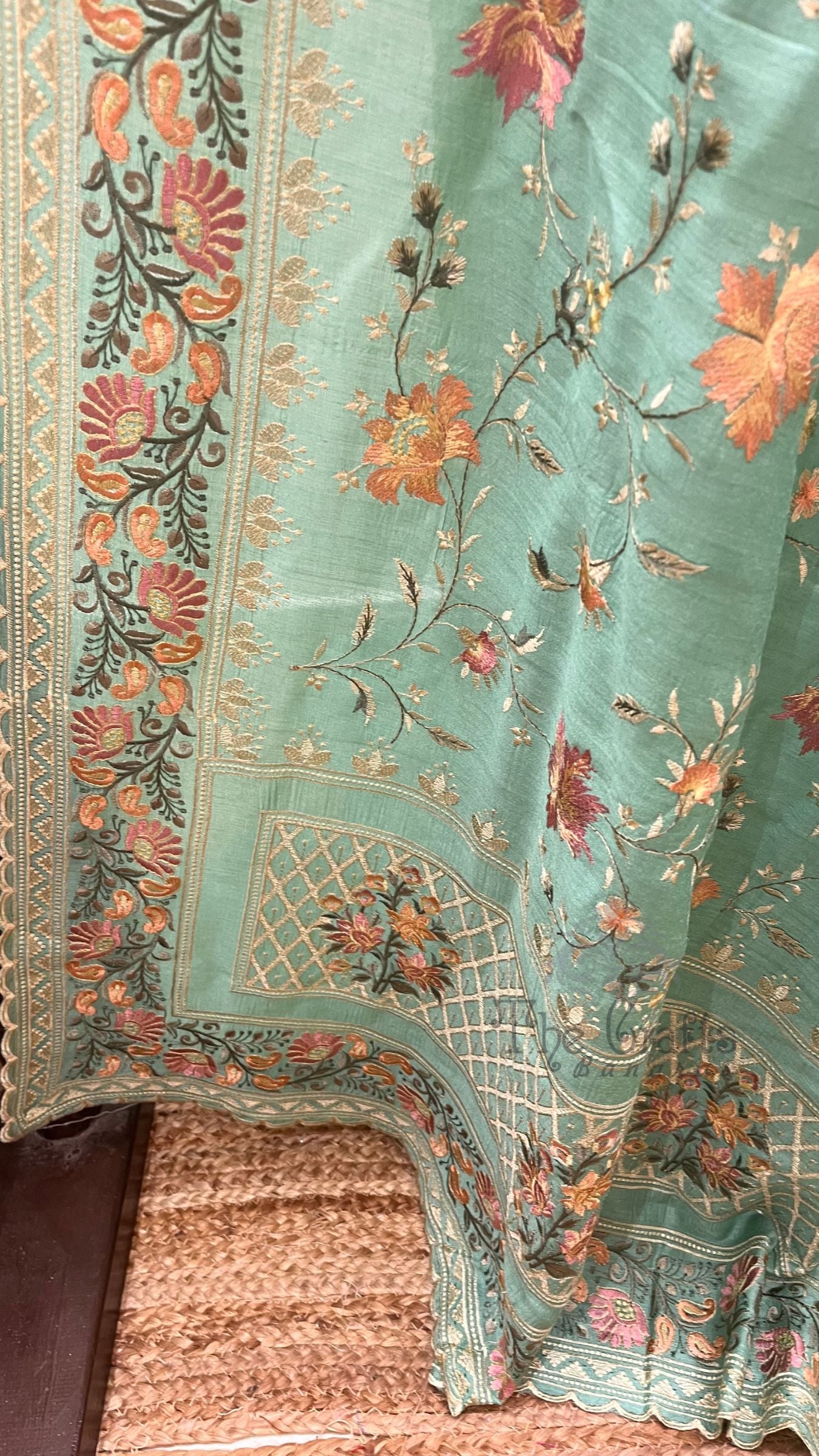 Pure Munga Silk Banarasi Saree - Chikankari all over