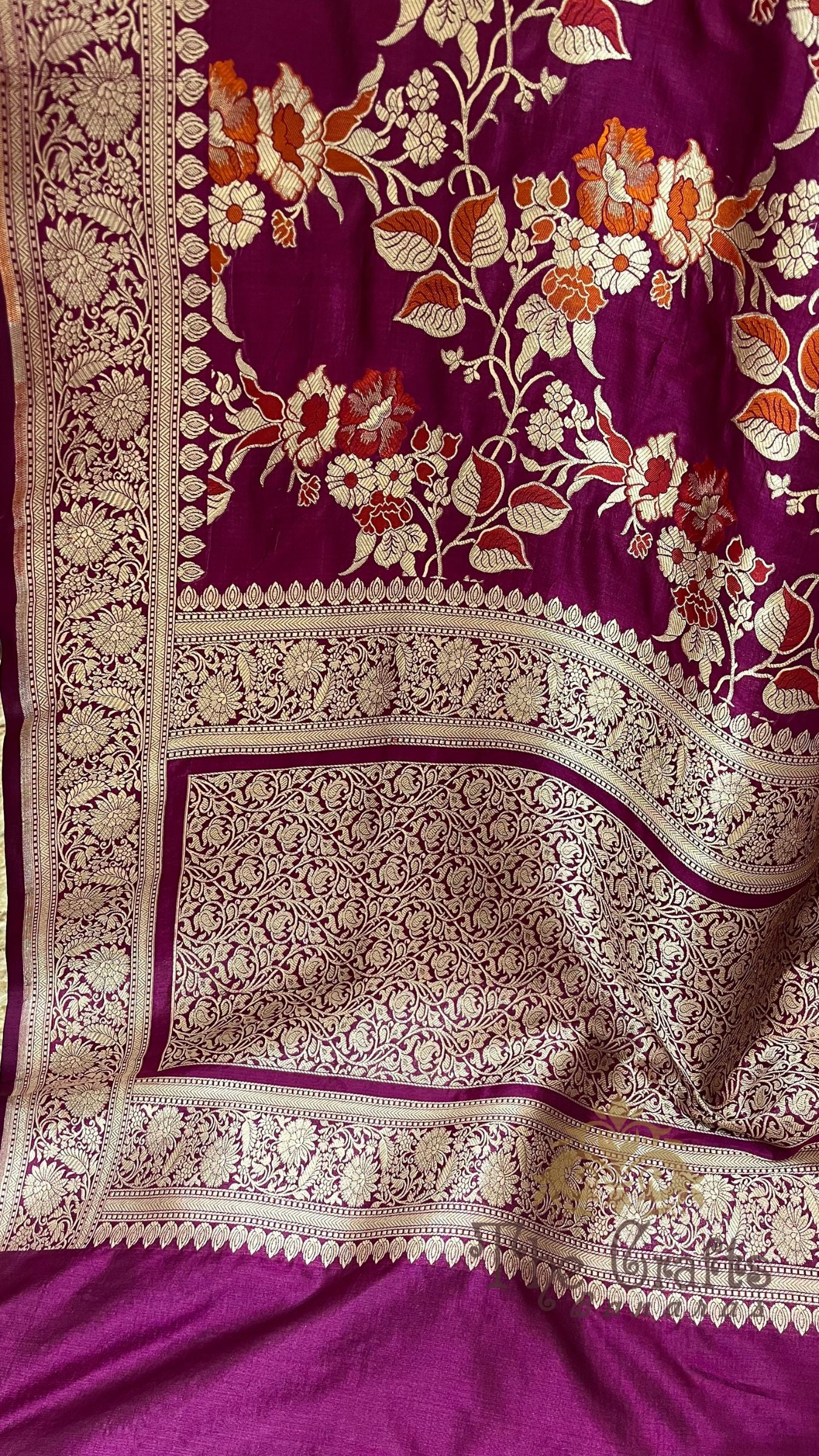 Pure Katan Silk Handloom Banarasi Saree - Jaal work