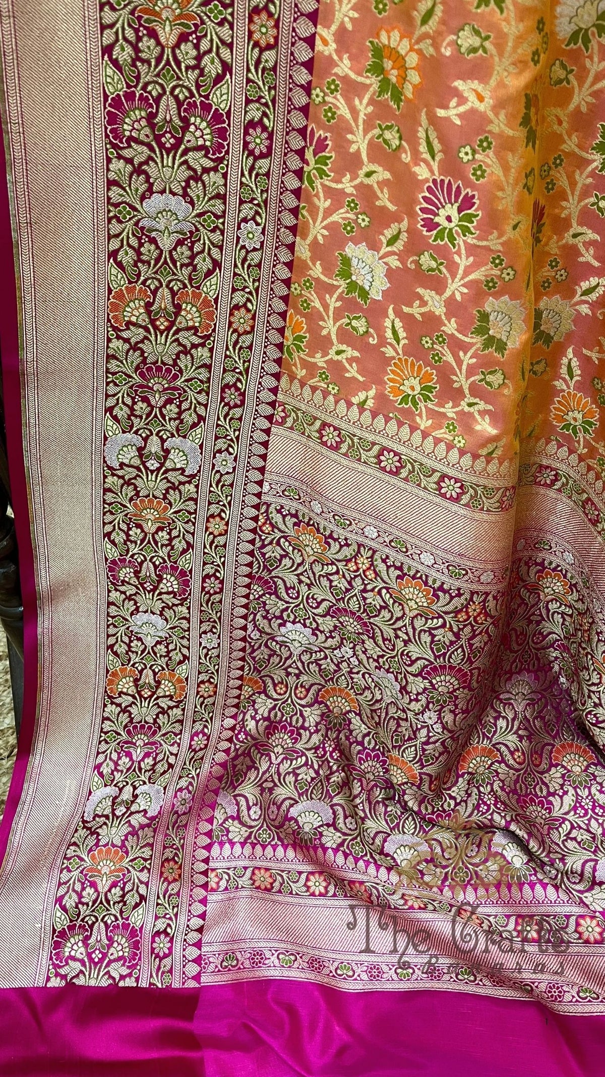 Pure Katan Silk Handloom Banarasi Saree - Jall Work With Meenakari Tilfi