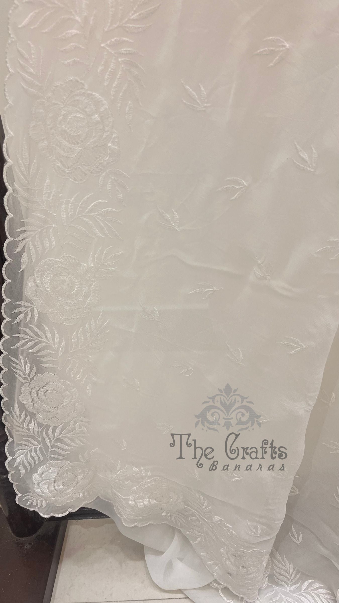 Pure Georgette Chikankari Handloom Banarasi Saree