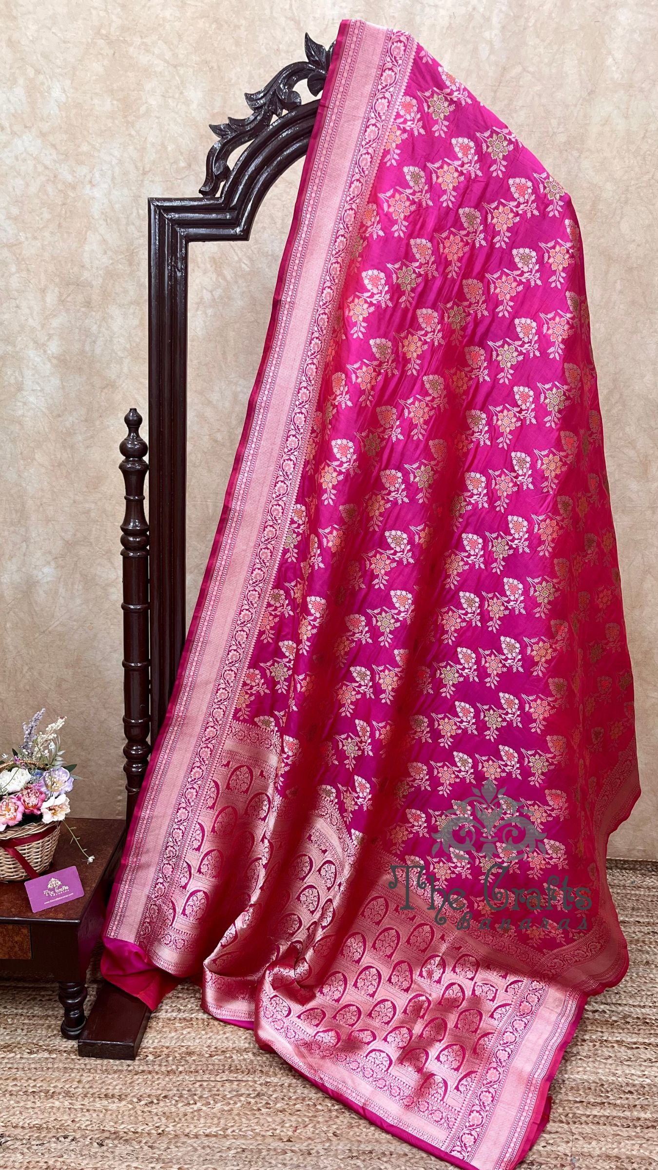Pure Katan Silk Handloom Banarasi Saree - Jaal With Meenakari
