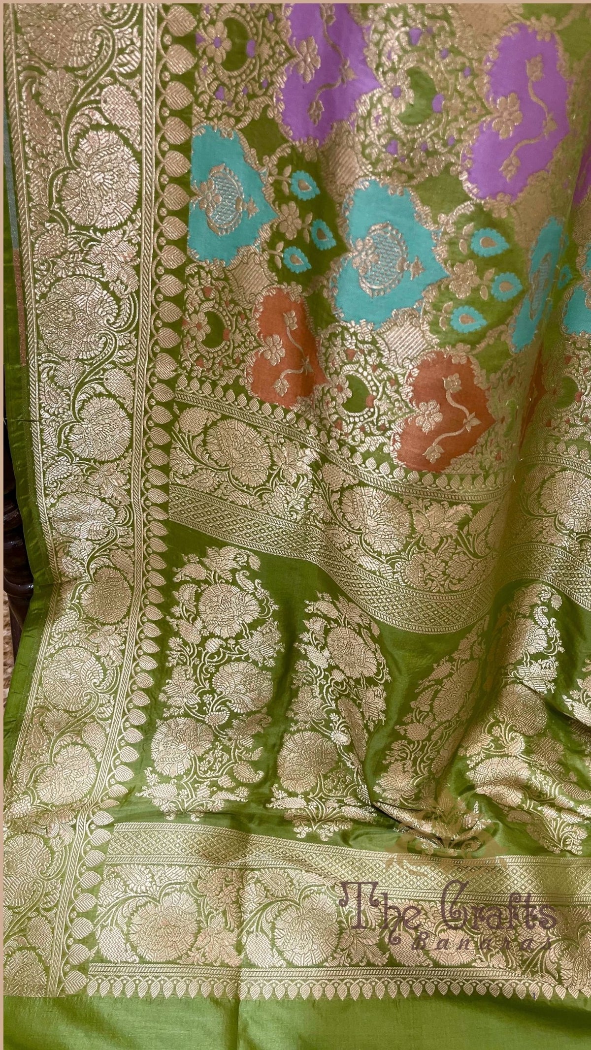 Rangkat Pure Katan Silk Handloom Banarasi Saree - Jaal work with meenakari