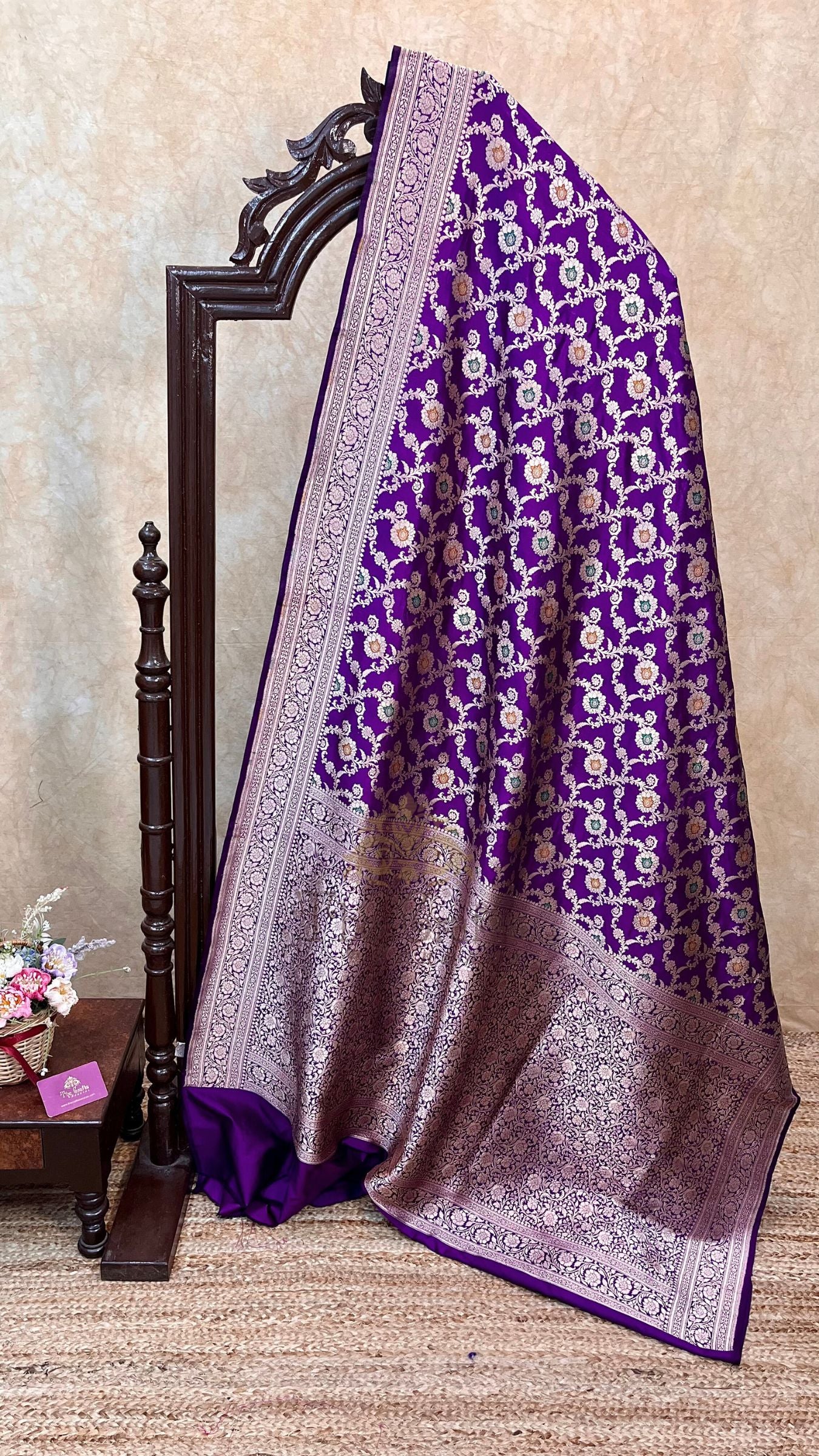Pure Katan Silk Handloom Banarasi Saree - Jaal With Meenakari