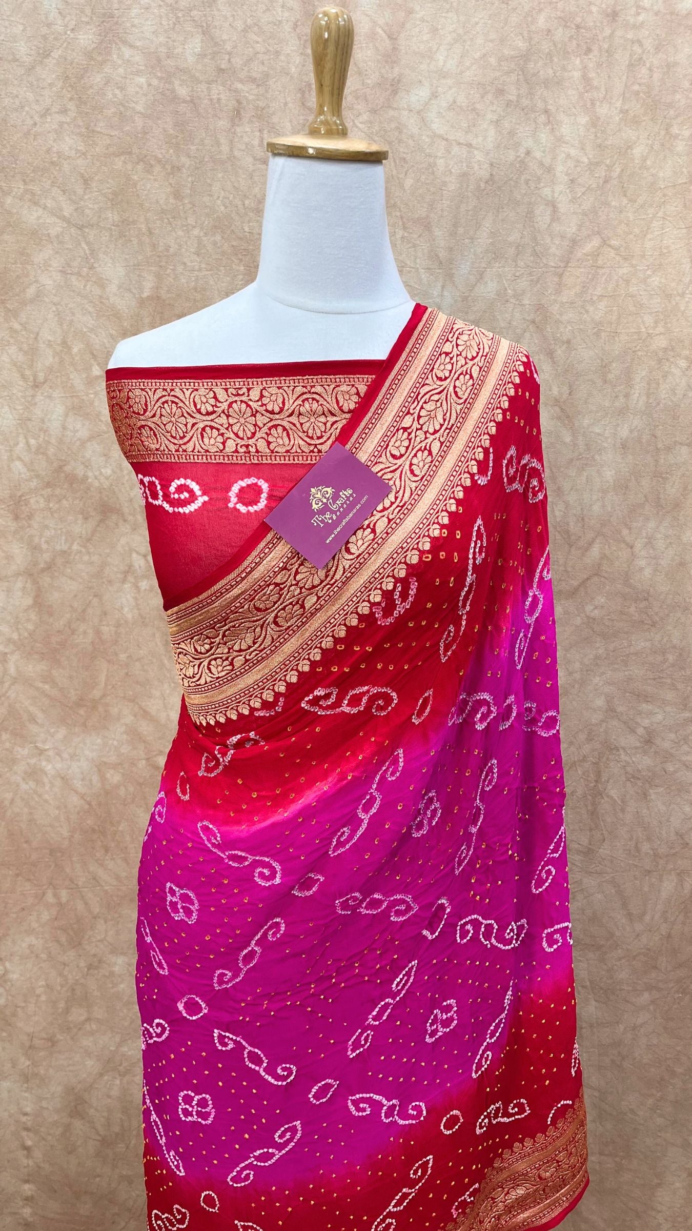 Pure Georgette Banarasi Handloom Bandhej Saree