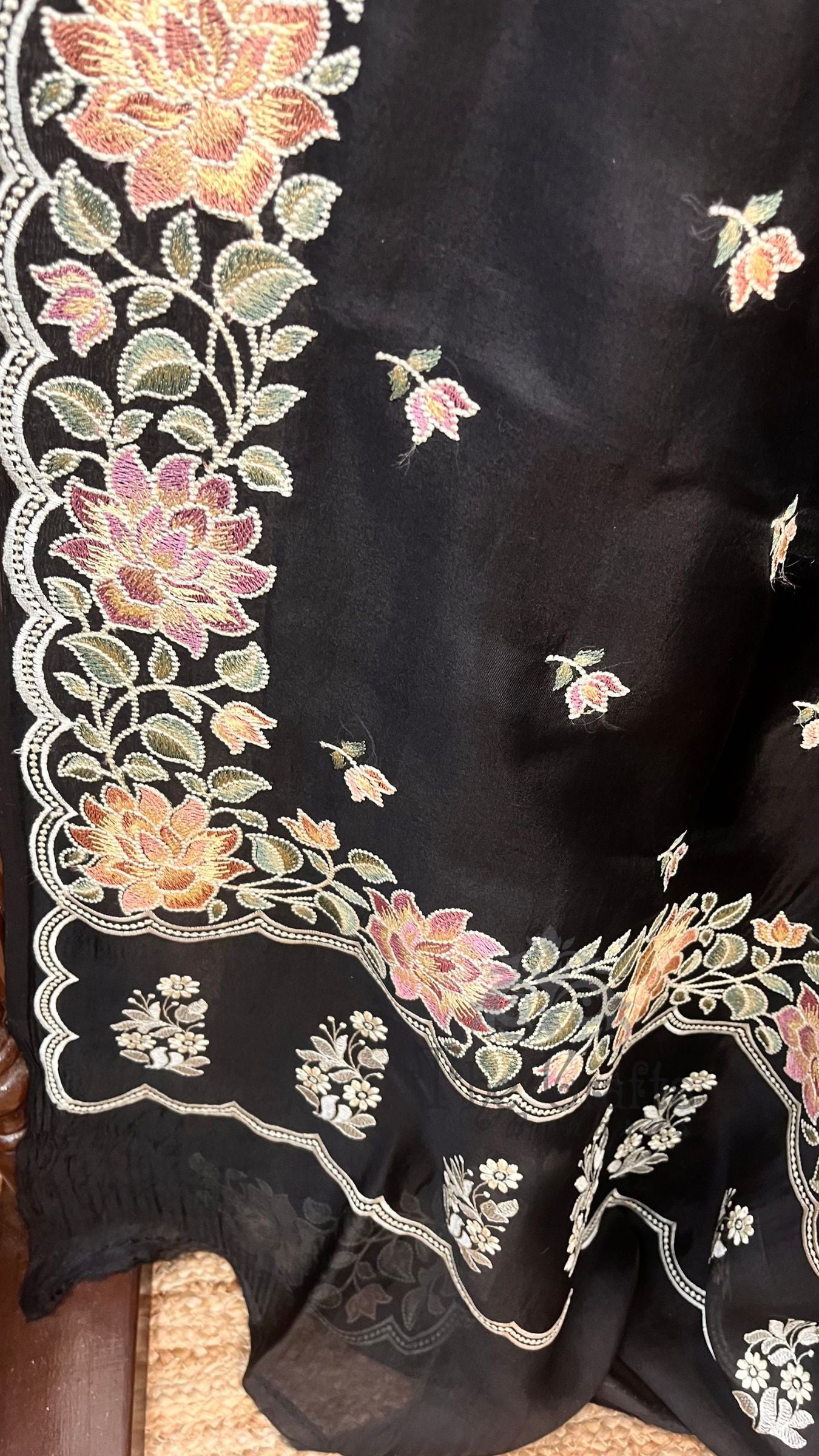 Pure Organza Silk Chikankari Handloom Banarasi Saree