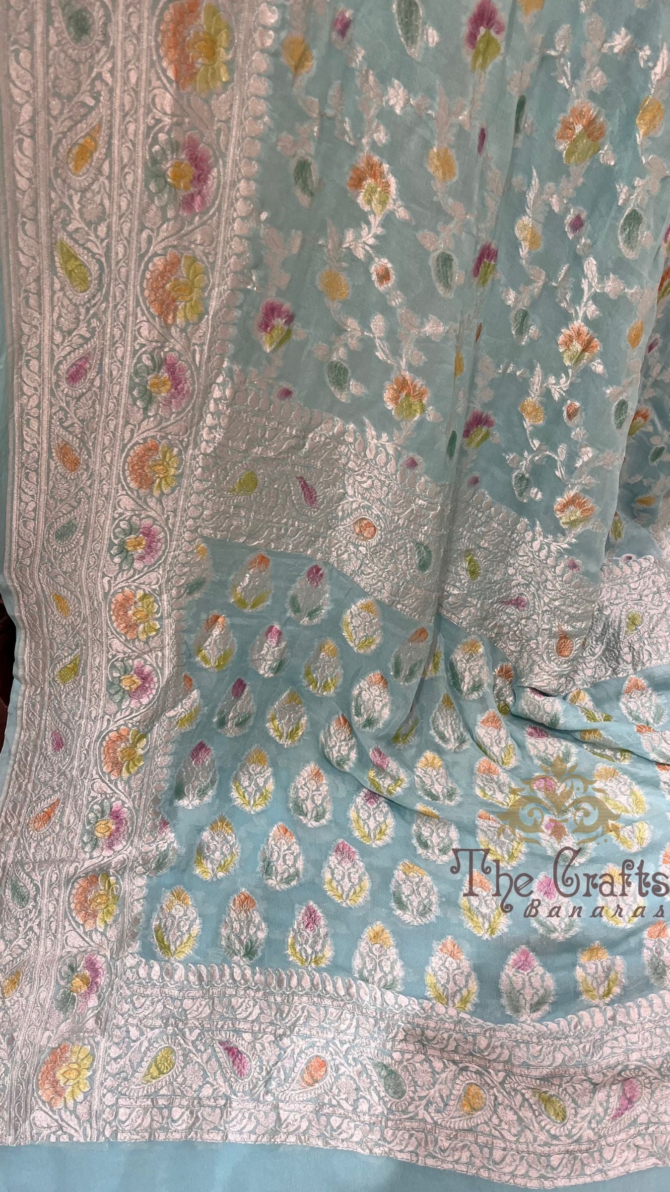 Pure Khaddi Georgette Banarasi Saree - Silver Zari