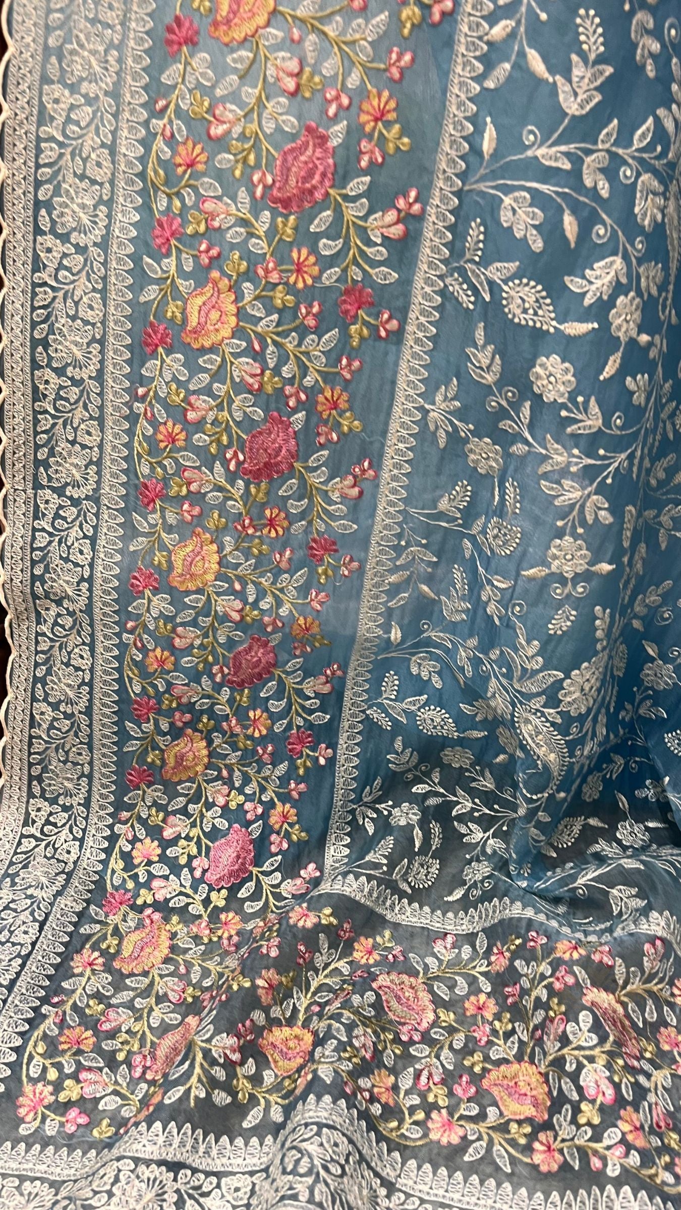 Pure Organza Silk Chikankari Handloom Banarasi Saree