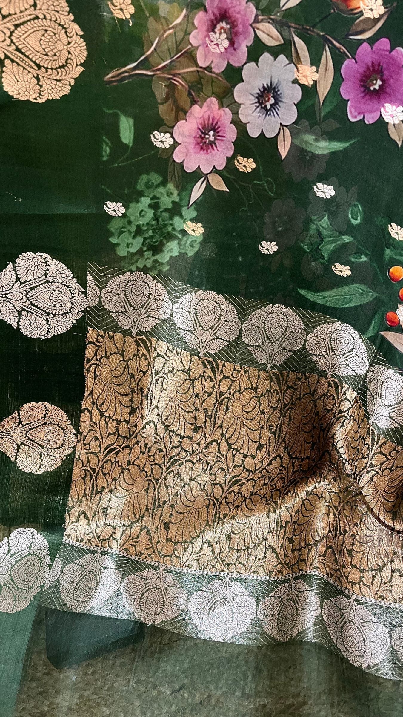 Pure Kora Silk Banarasi Saree - with Digital Print
