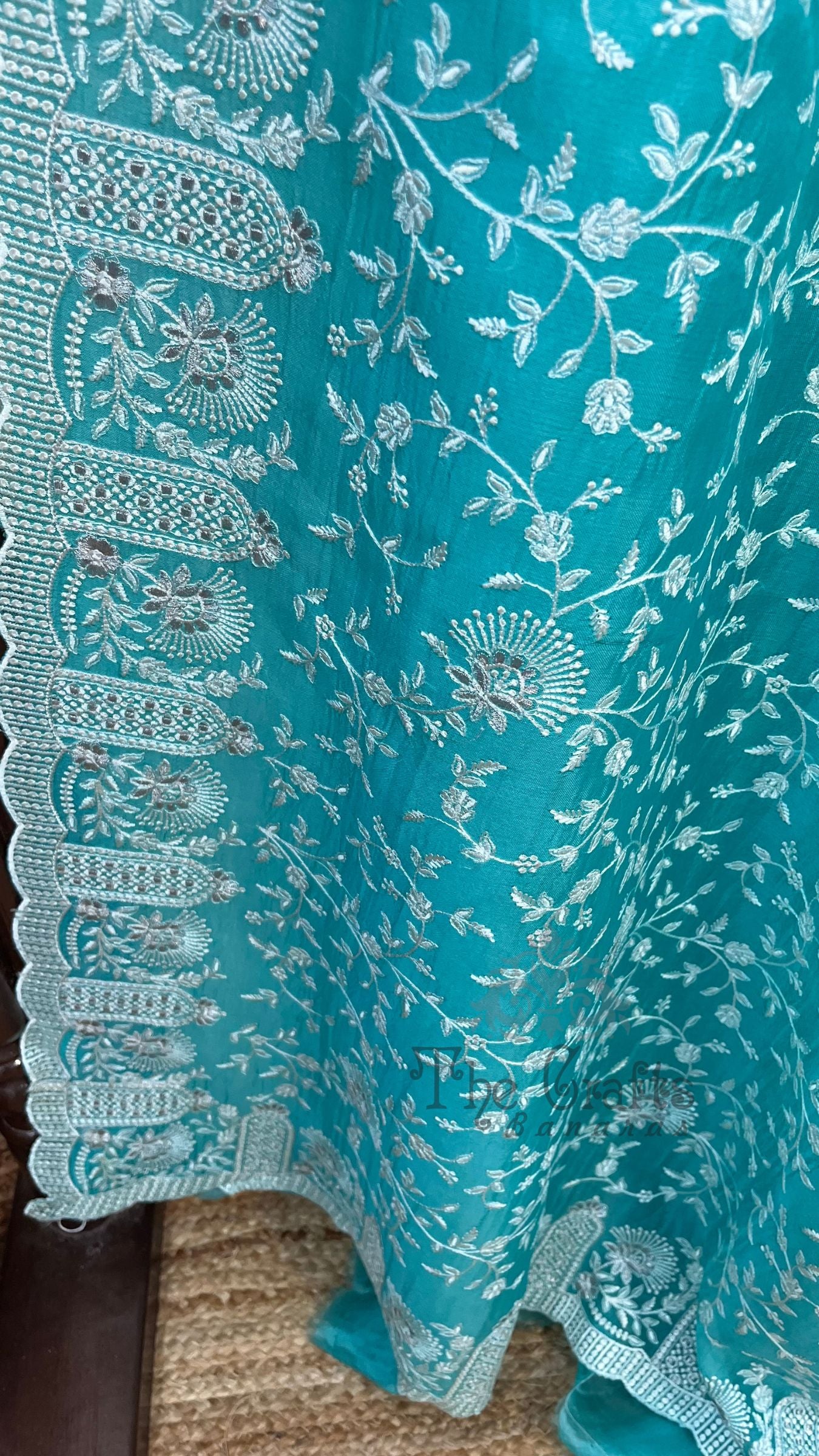 Pure Organza Silk Chikankari Handloom Banarasi Saree