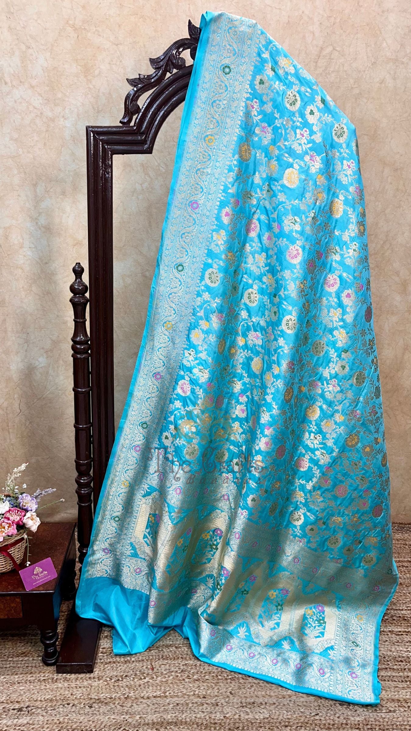 Pure Katan Silk Handloom Banarasi Saree - Jaal With Meenakari
