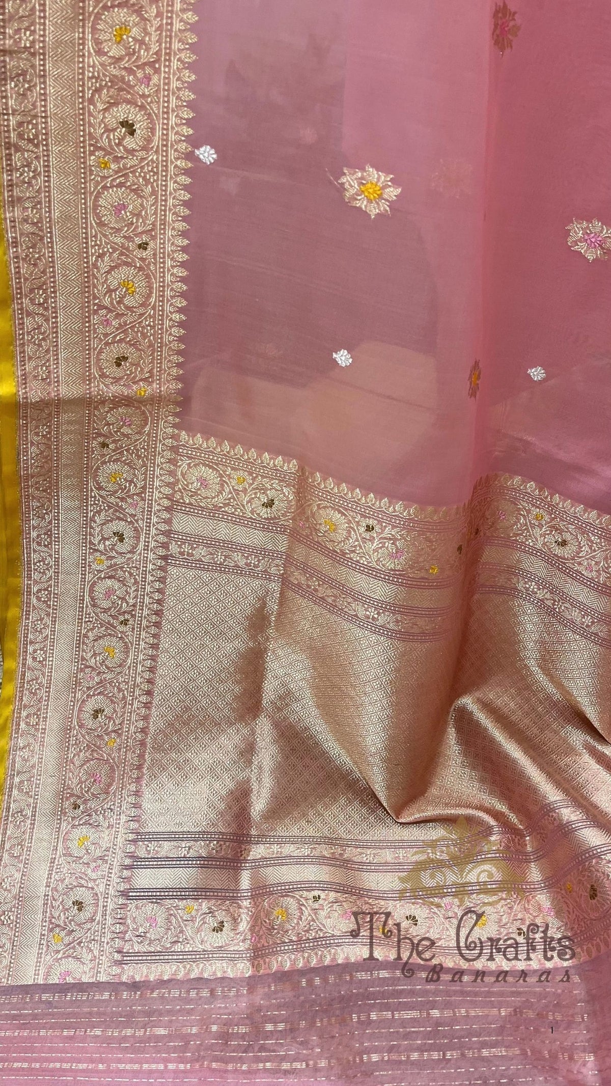 Pure Kora Silk Handloom Banarasi Saree - Kadhua Sona Rupa Bootis with Meenakari Border