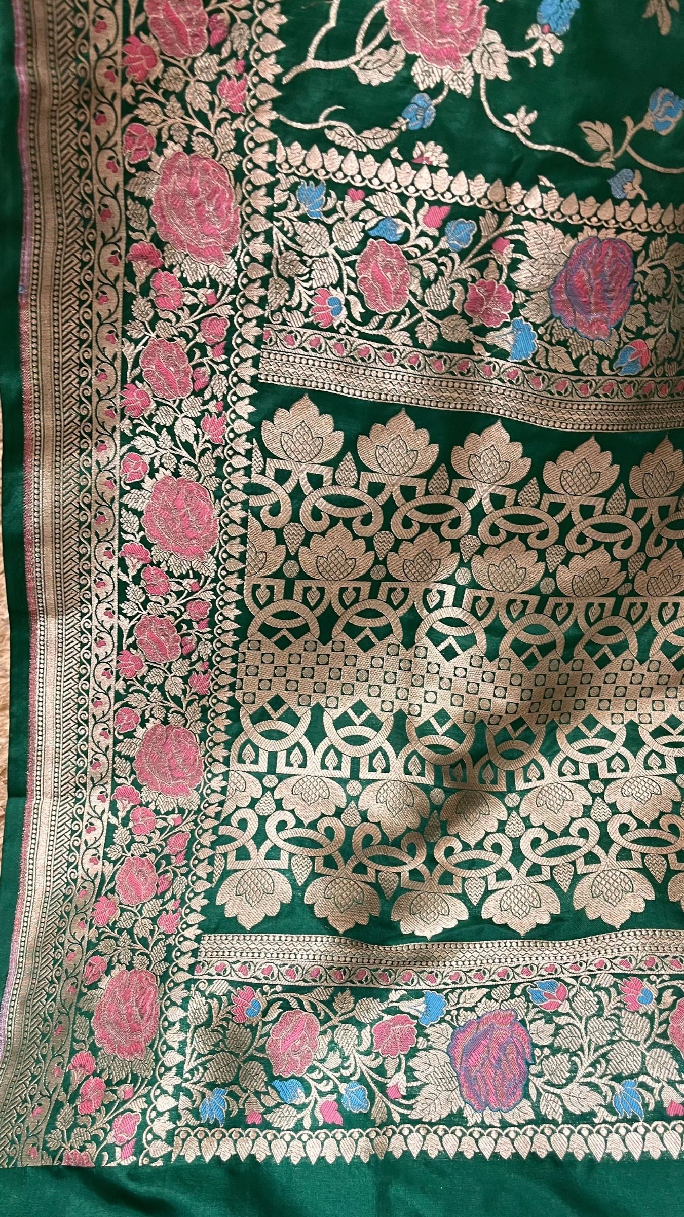 Pure Katan Silk Handloom Banarasi Saree - Jaal with Meenakari