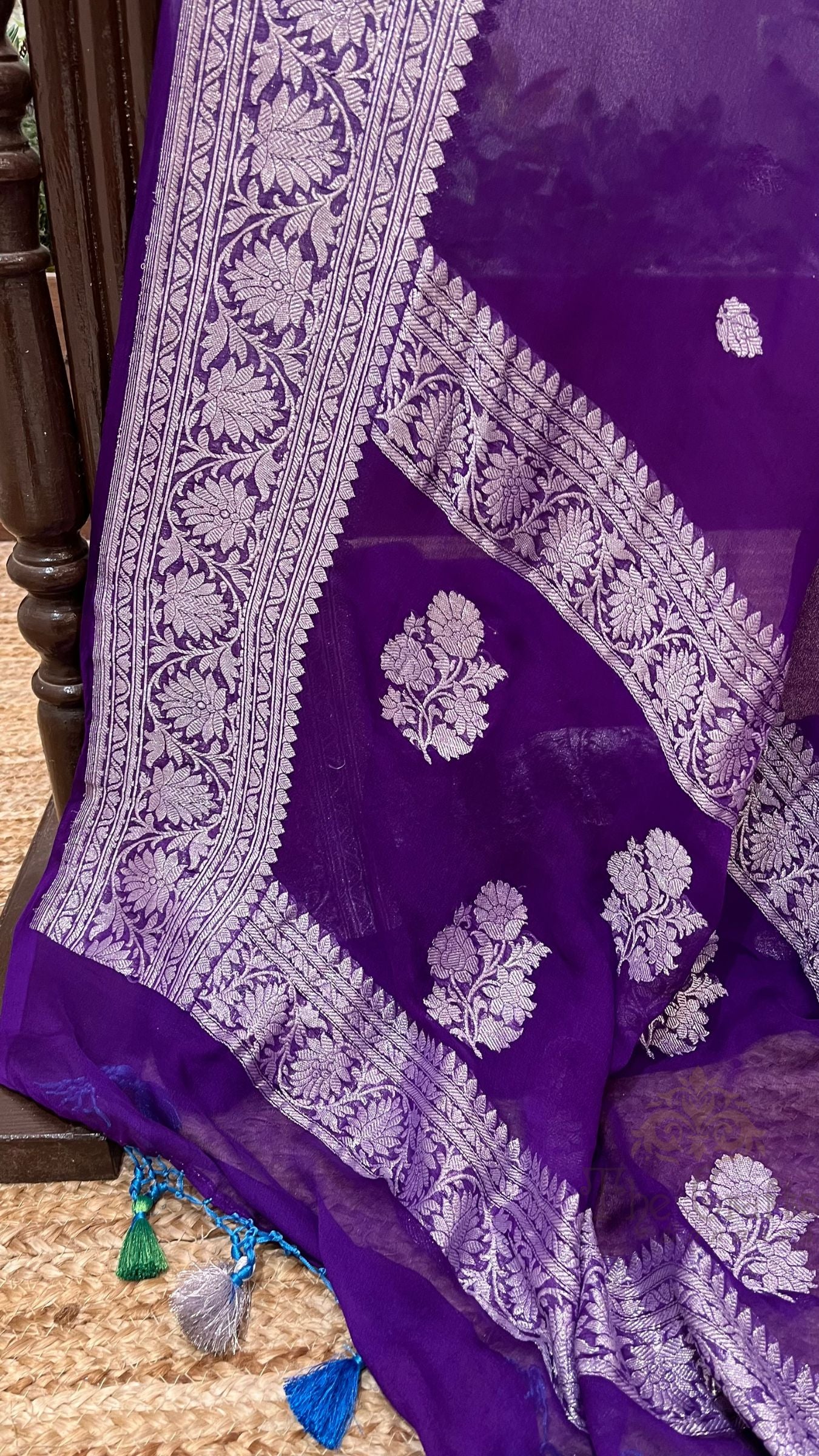 Pure Georgette Banarasi Saree - Silver Zari