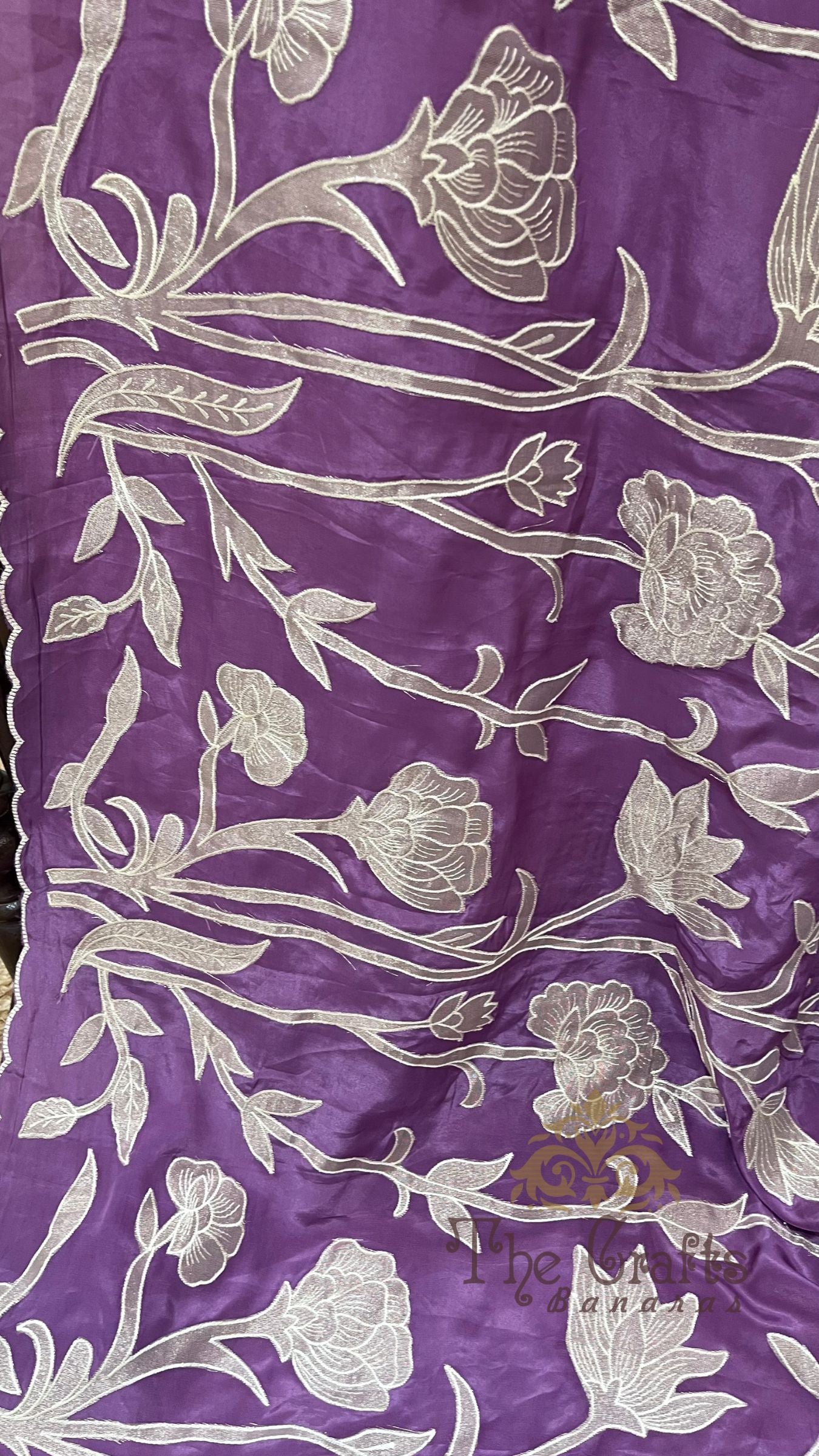Pure Crepe Silk Banarasi Saree - Floral Appliqué Work