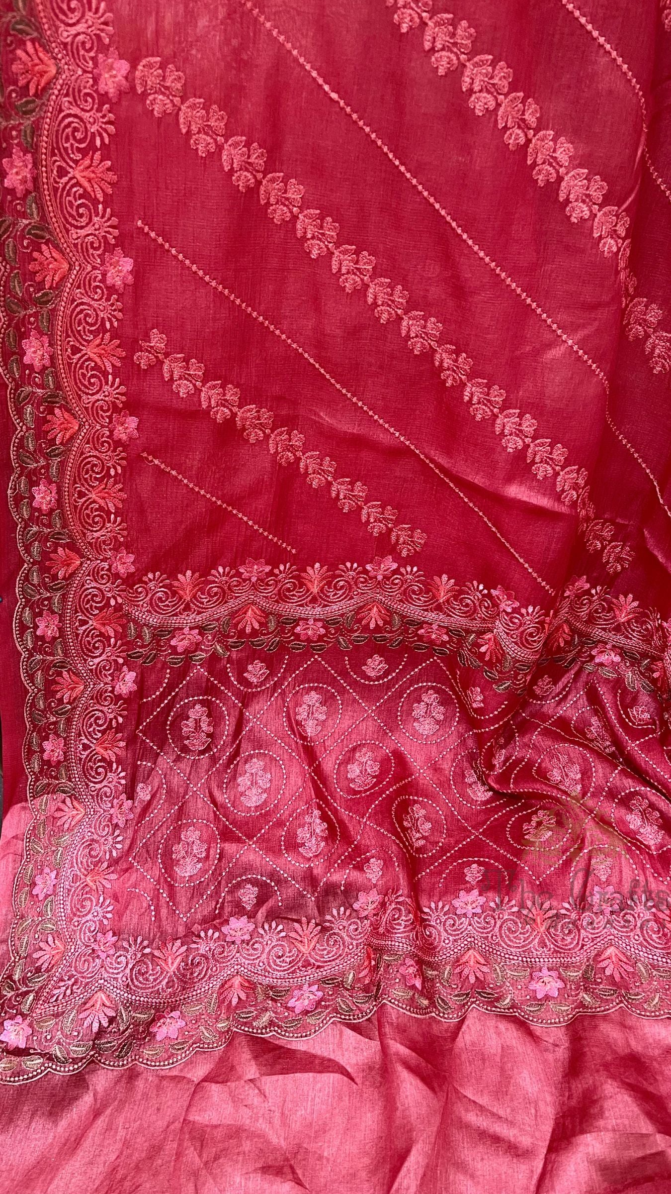 Pure Tussar Silk Chikankari Handloom Banarasi Saree