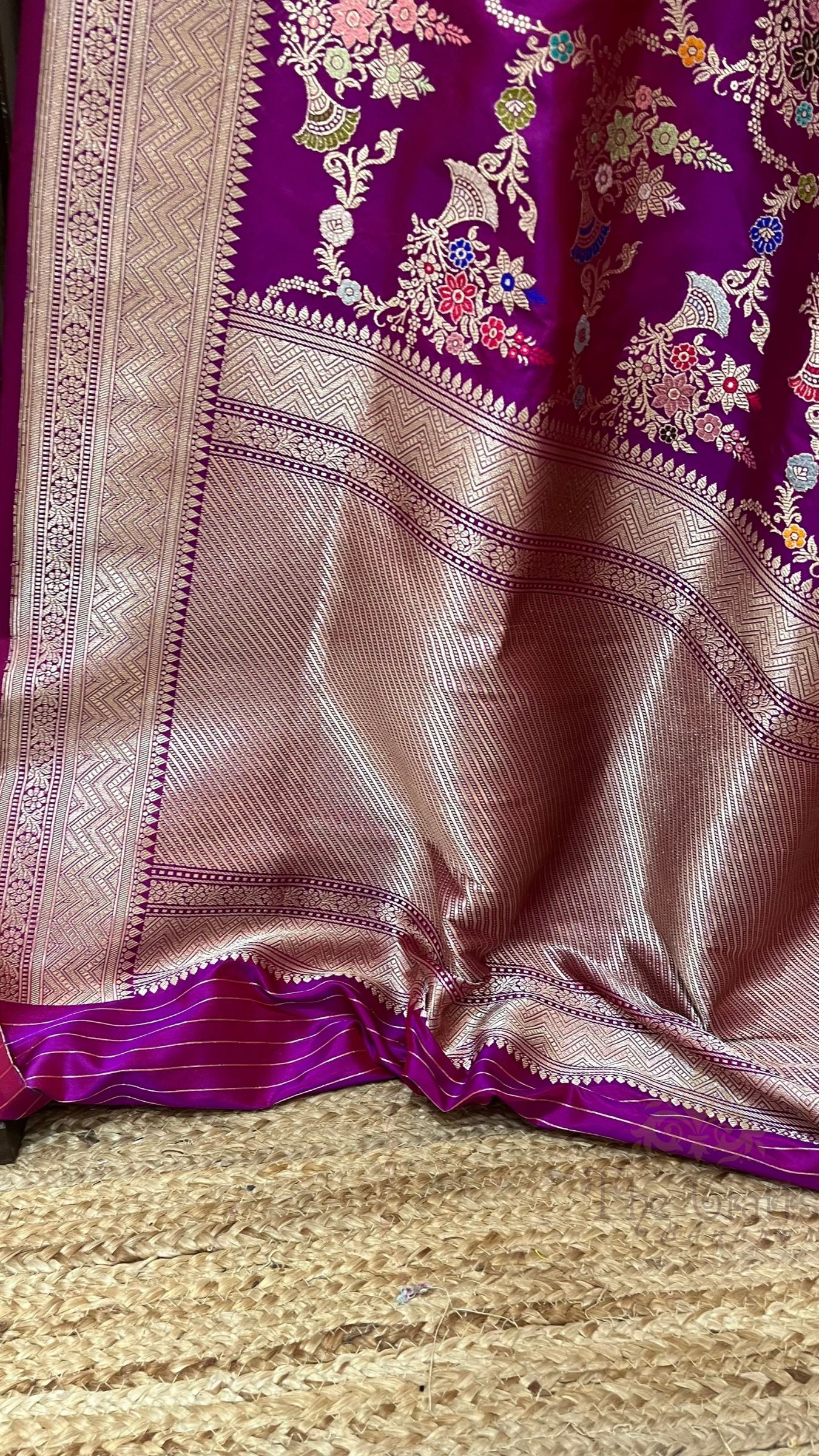 Pure Katan Silk Handloom Banarasi Saree - All Over Kadiyal Multimeena Jangla