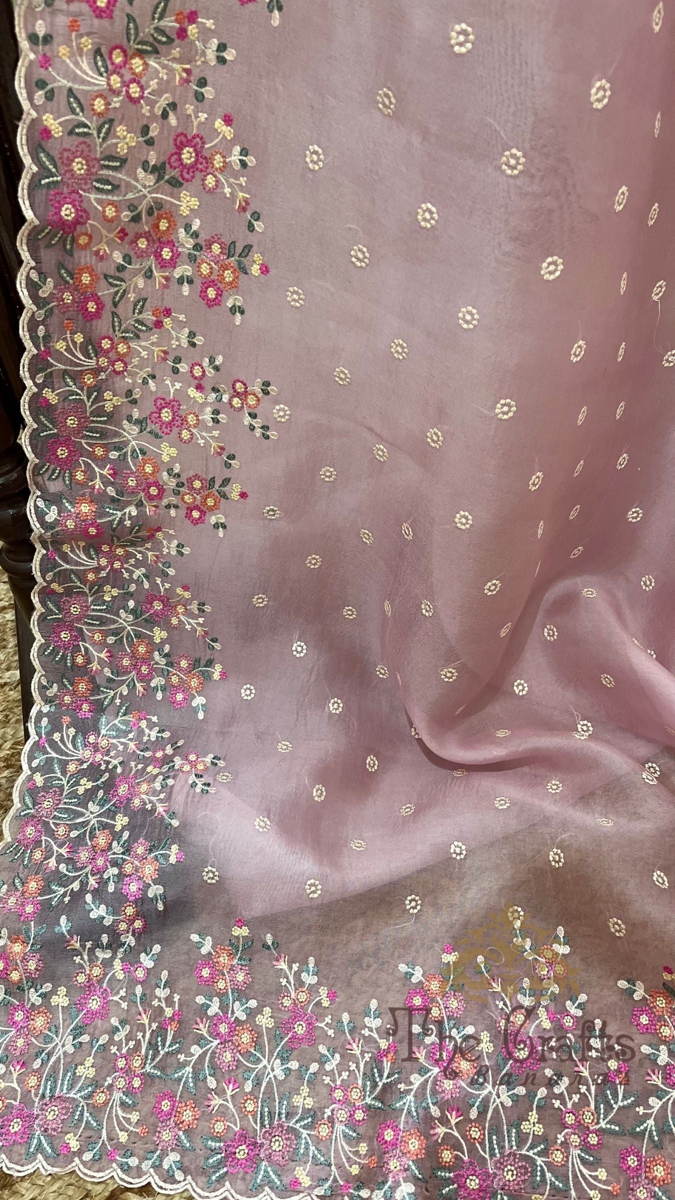 Pure Organza Silk Chikankari Handloom Banarasi Saree