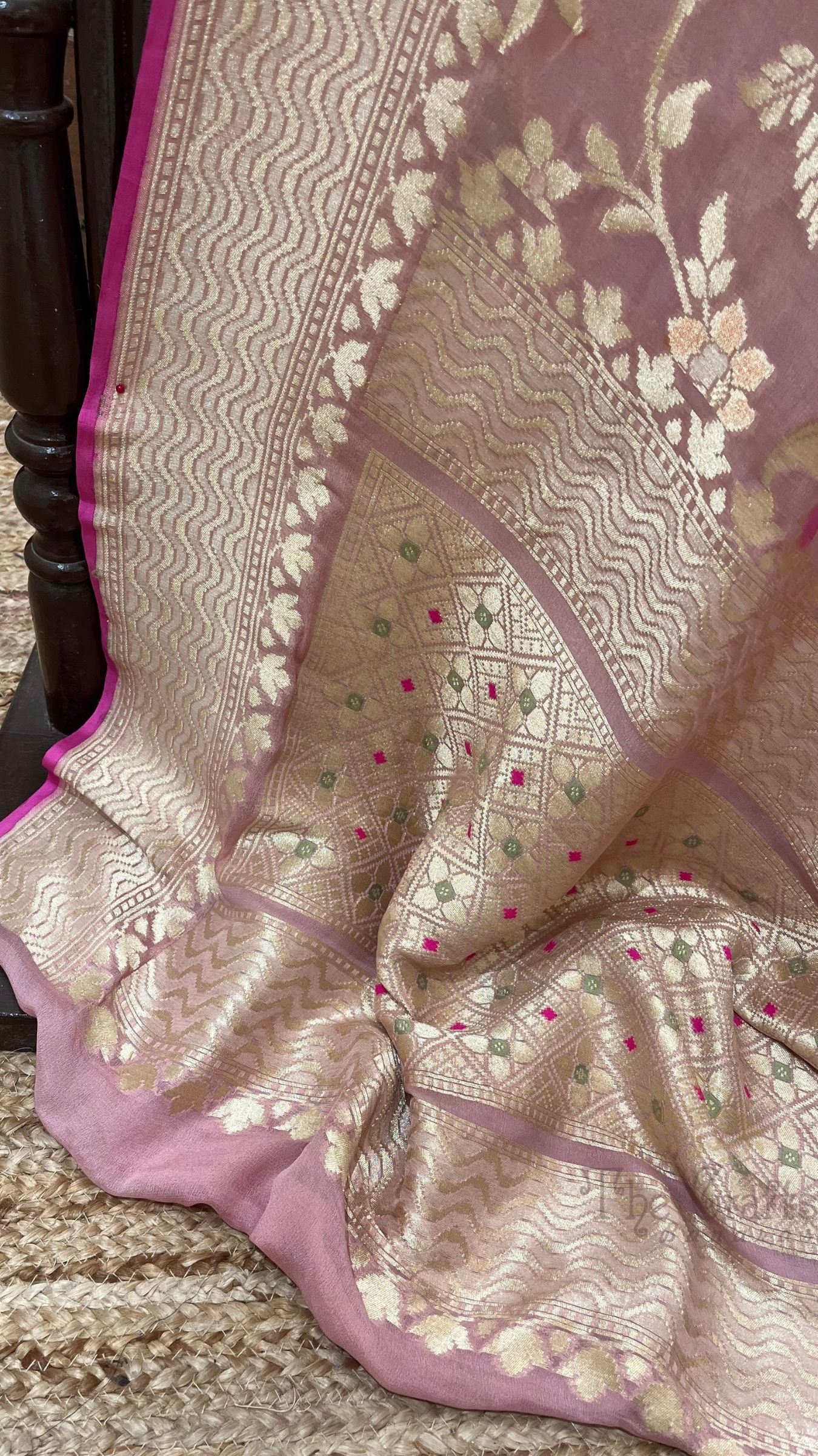 Khaddi Georgette Handloom Banarasi Saree - Water Zari