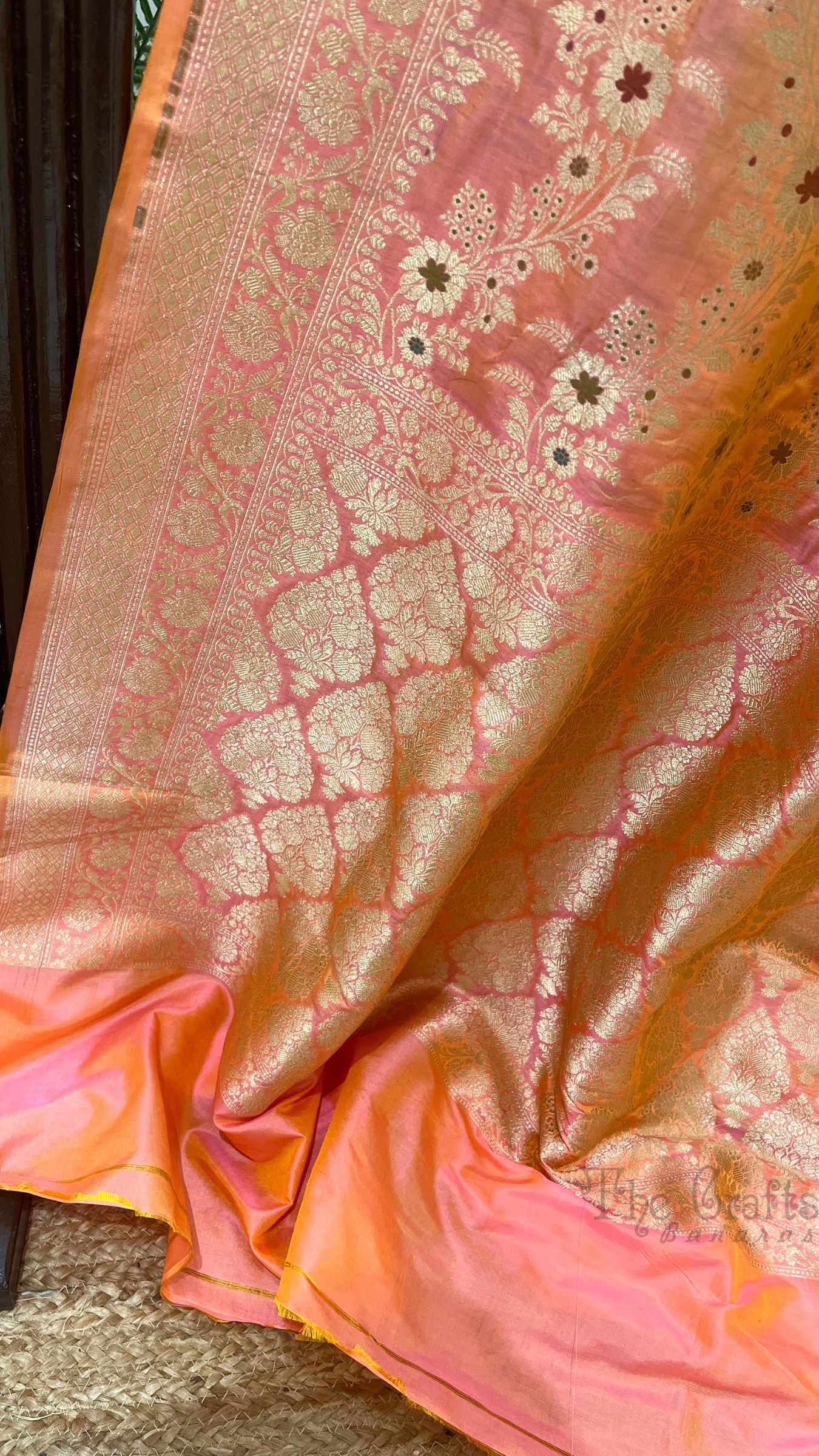 Pure Katan Silk Handloom Banarasi Saree - Jaal With Meenakari