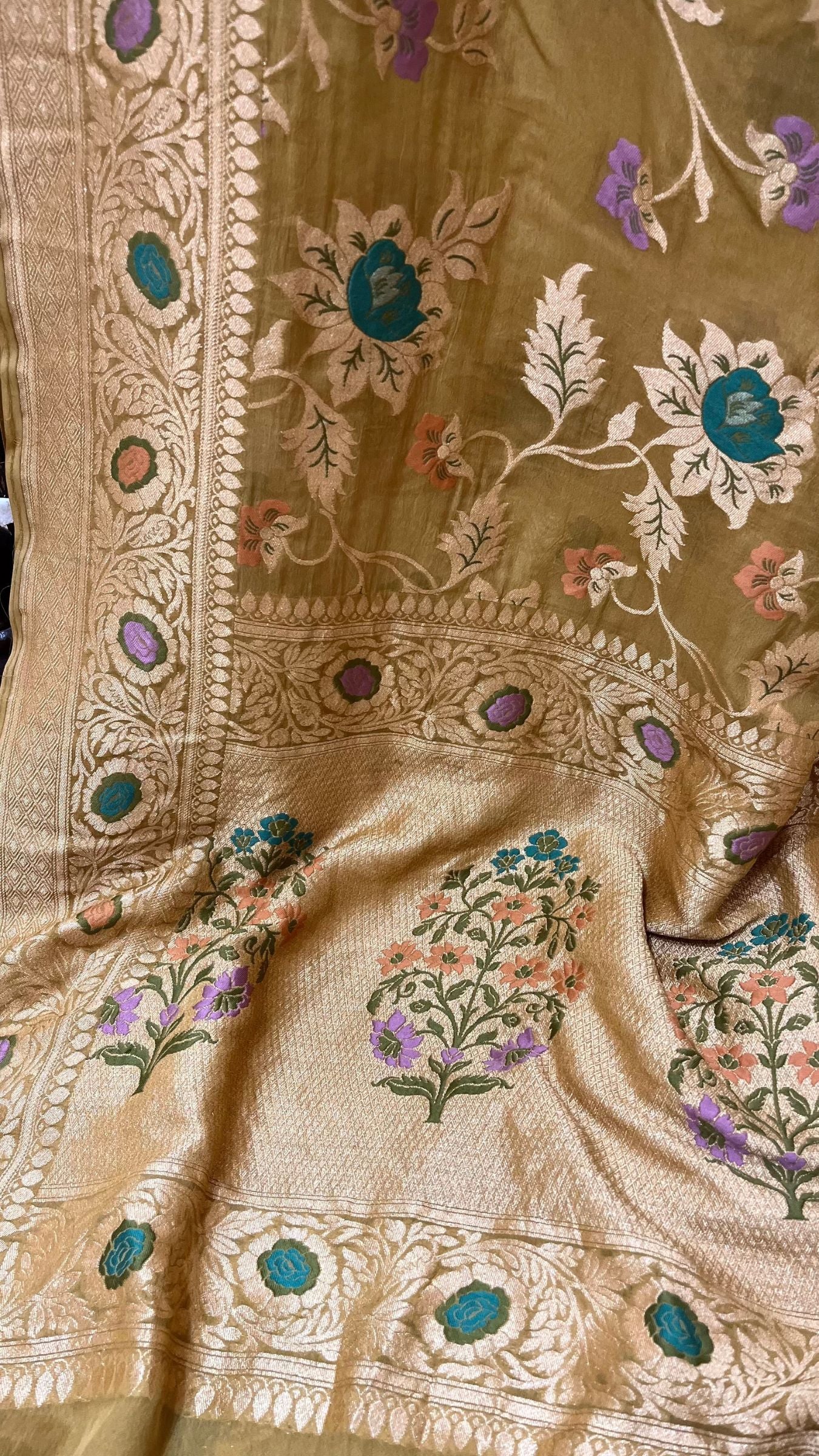 Khaddi Georgette Handloom Banarasi Saree - Jaal with Meenakari
