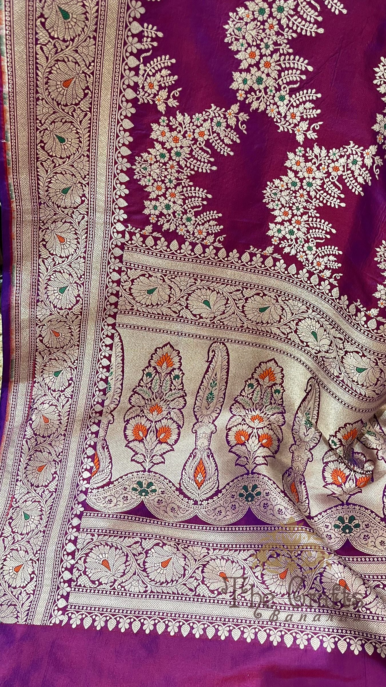 Pure Katan Silk Handloom Banarasi Saree - Jaal work with Meenakari