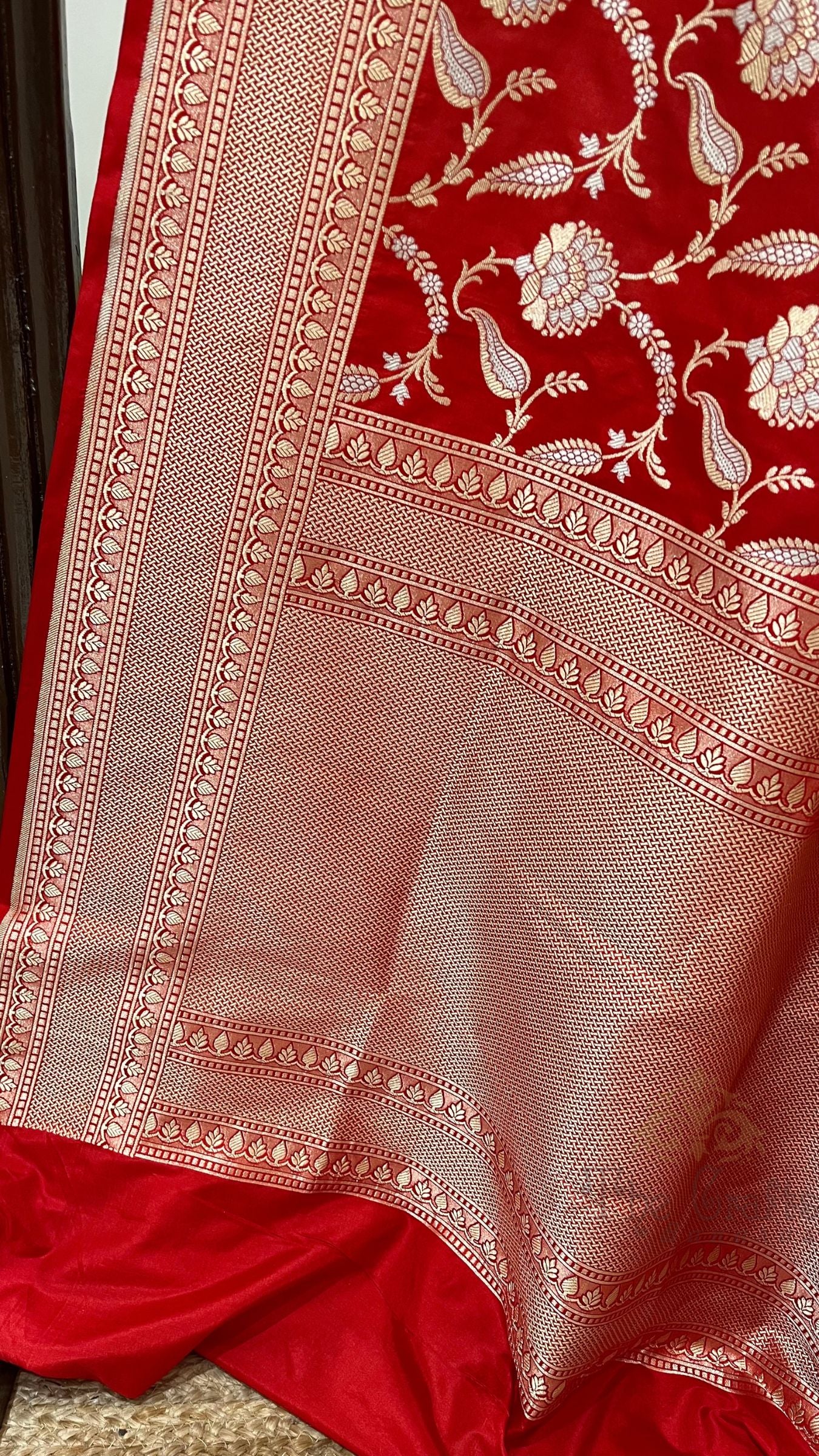 Pure Katan Silk Handloom Banarasi Saree - All Over Sona Rupa Jaal Work